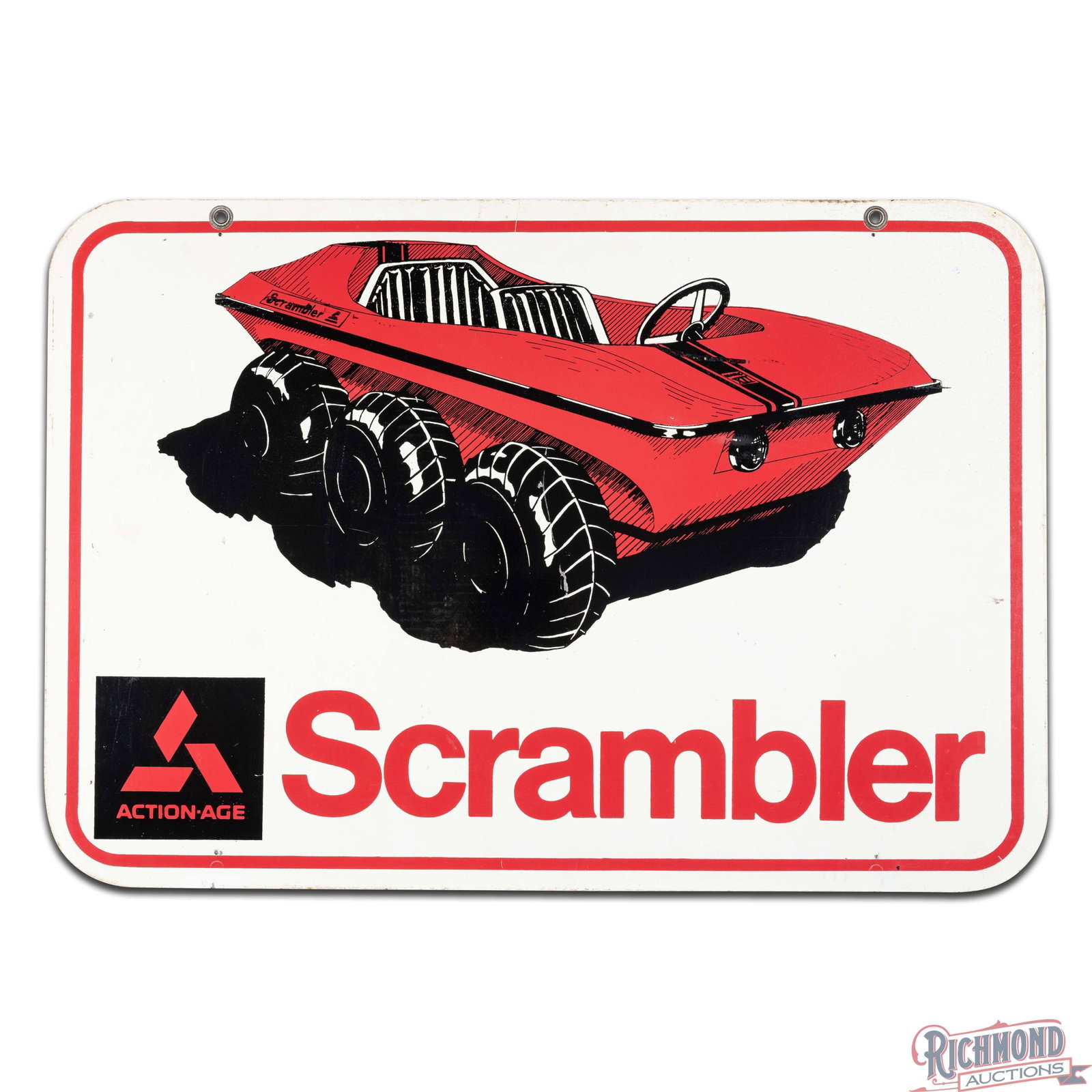 Rare Action-Age Scrambler Double Sided Tin Sign w/ Amphibious ATV - 3