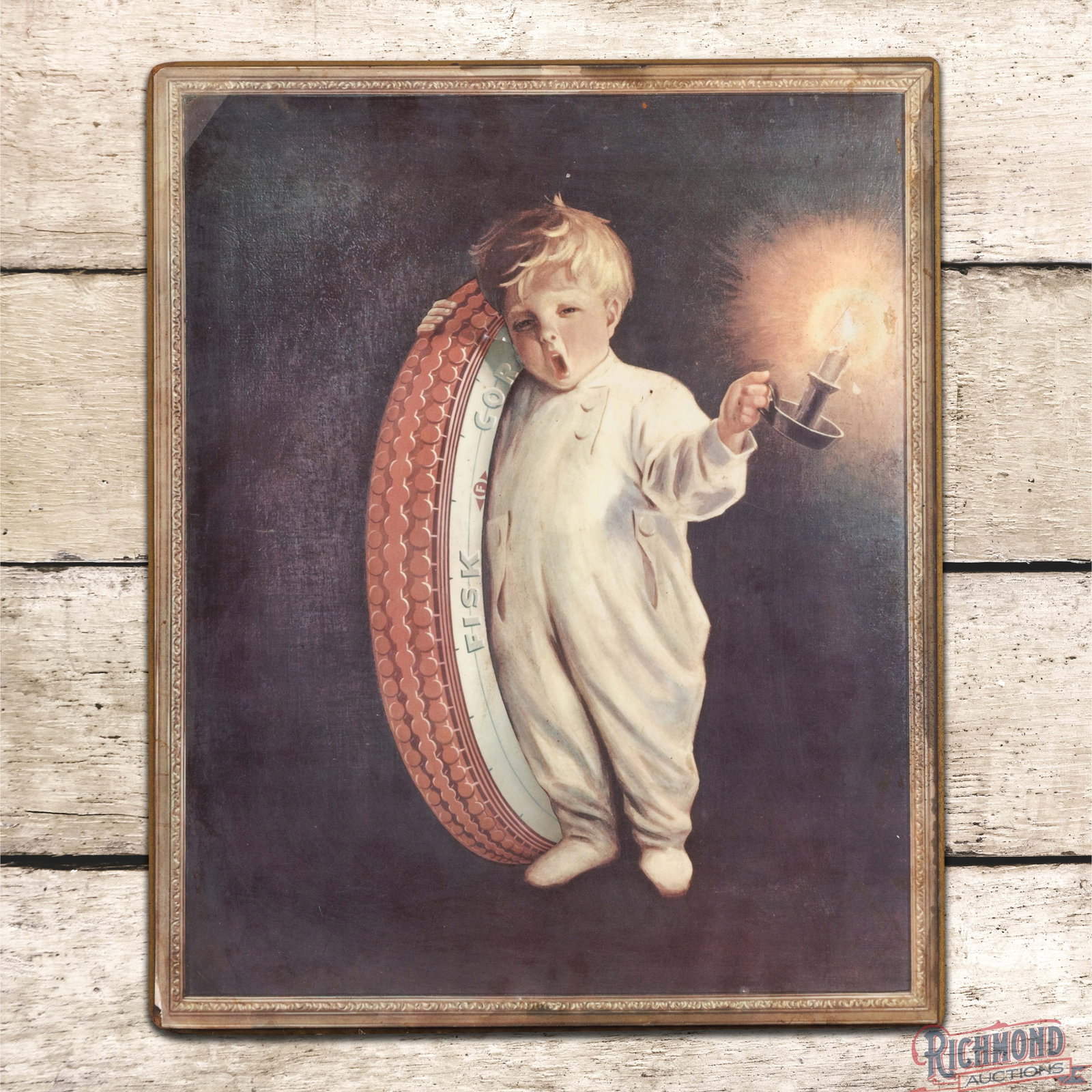 Fisk Red Top Tires 17" Masonite Sign w/ Fisk Boy (1 of 3)