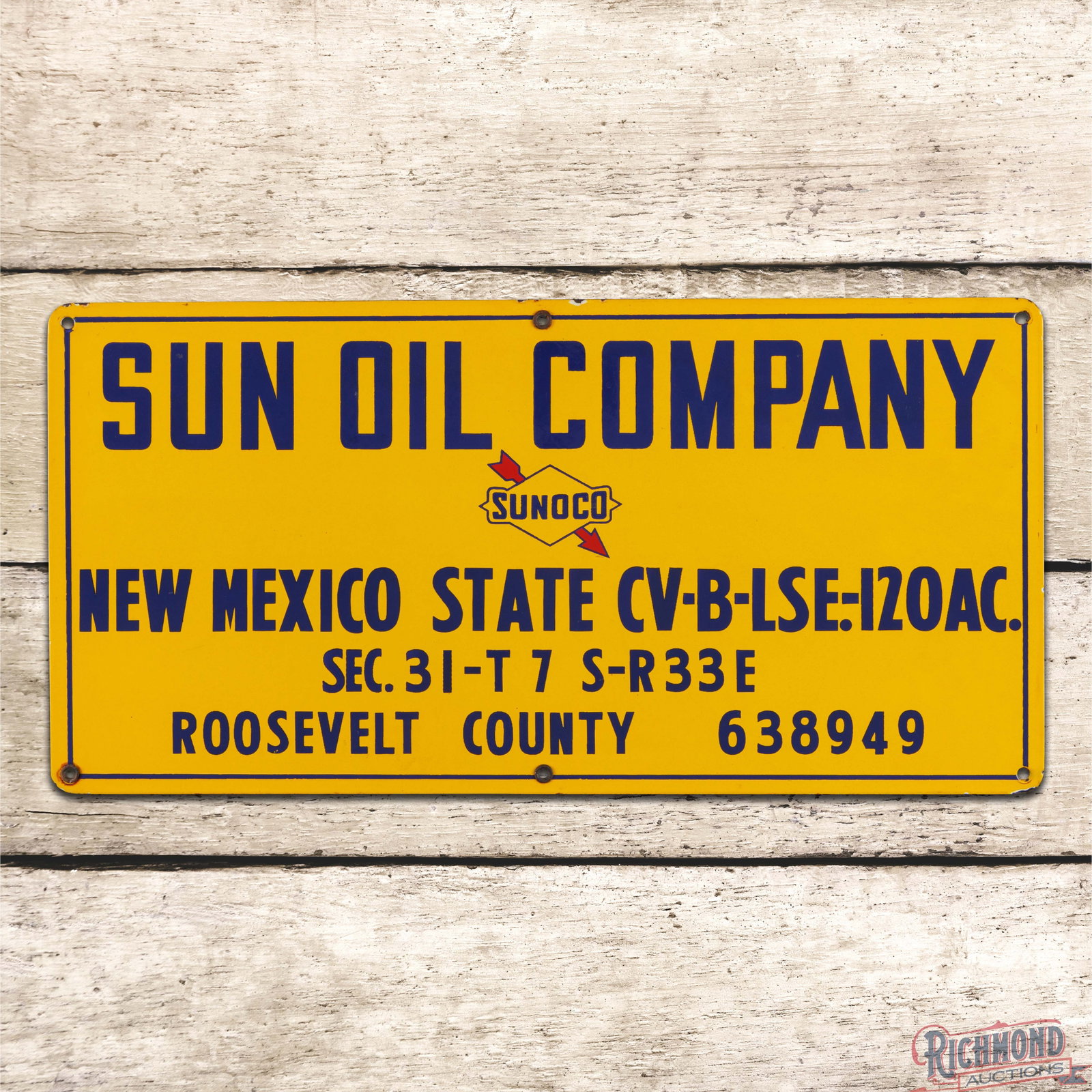 Sun Oil Company New Mexico State Roosevelt County Single Sided Porcelain Field Lease Sign (1 of 3)
