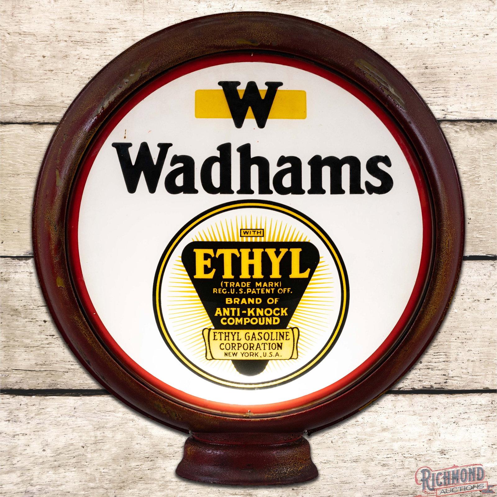Wadhams Ethyl Gasoline 15" Complete HP Metal Body Gas Pump Globe w/ Logo (1 of 6)