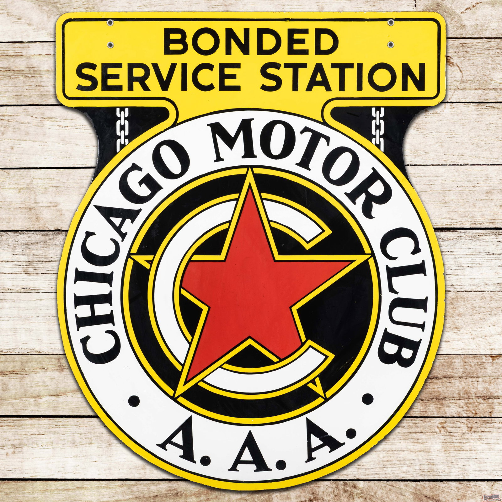 Chicago Motor Club AAA Bonded Service Station 43.5" Double Sided Porcelain Sign (1 of 3)