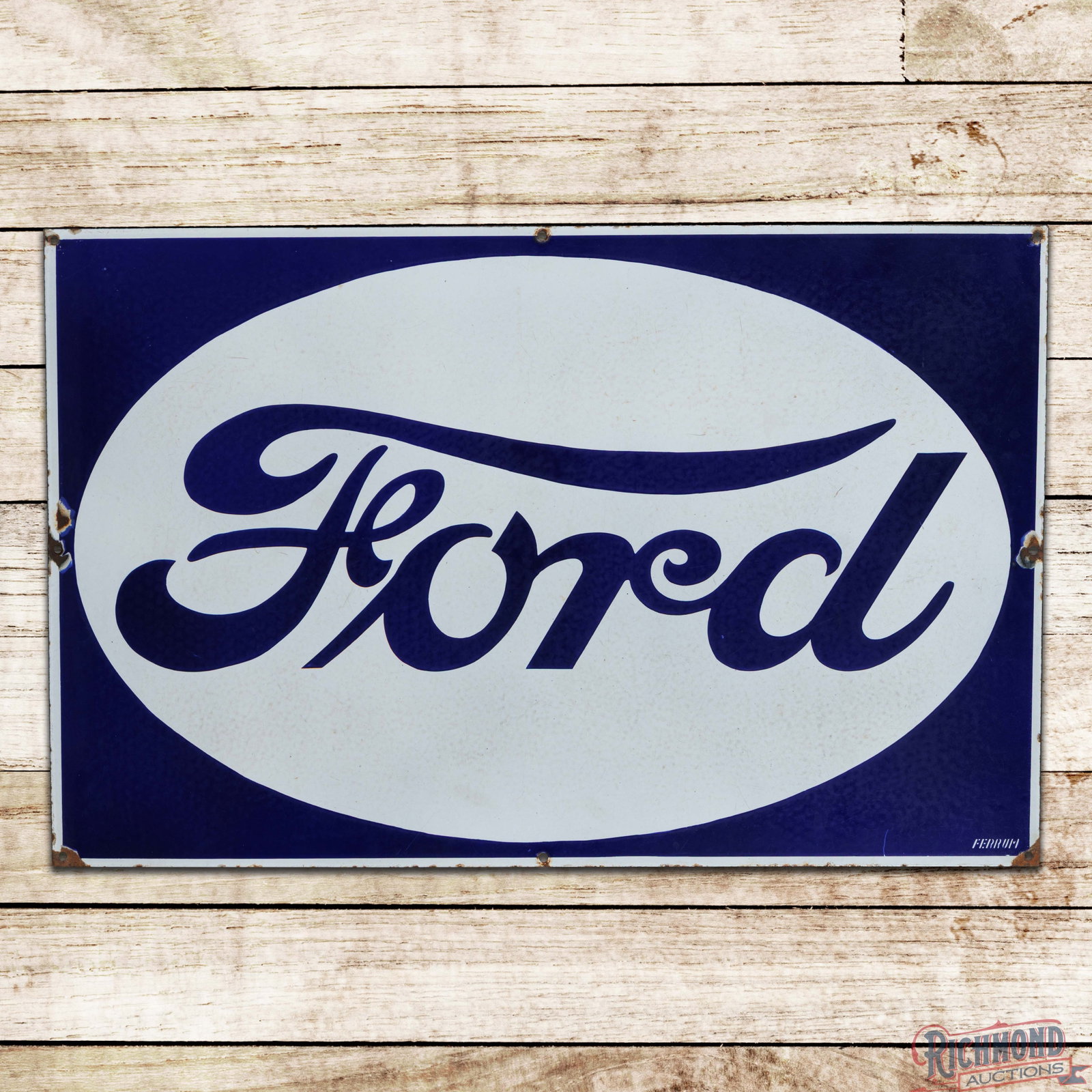 Ford Automobiles 40" Single Sided Porcelain Sign "Reverse Color" (1 of 3)