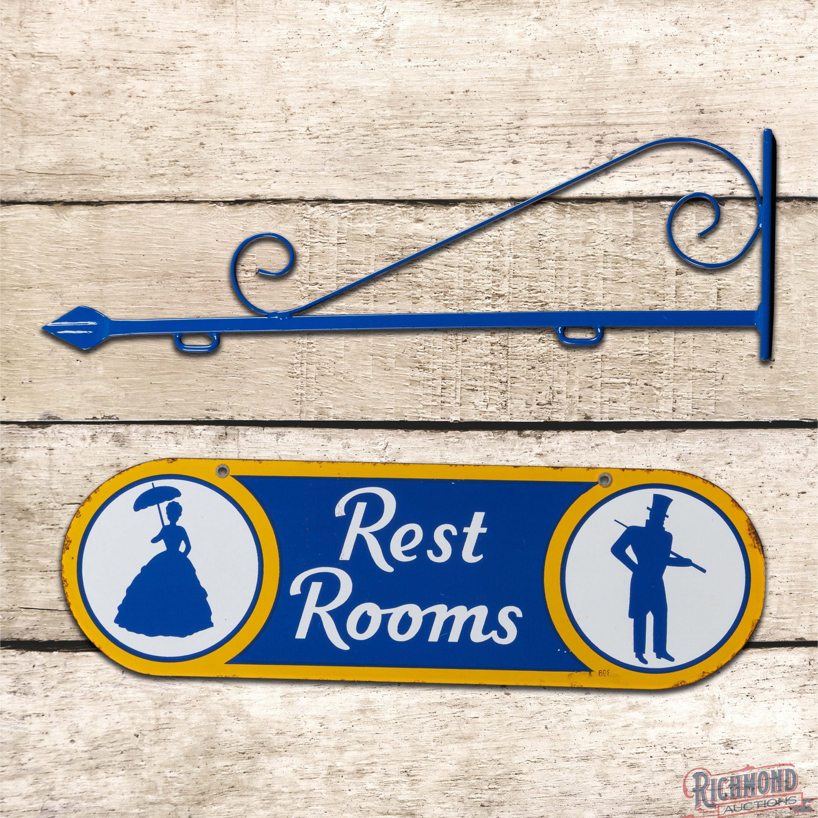 Sunoco Rest Rooms Service Station Double Sided Porcelain Sign w/ Bracket (1 of 3)