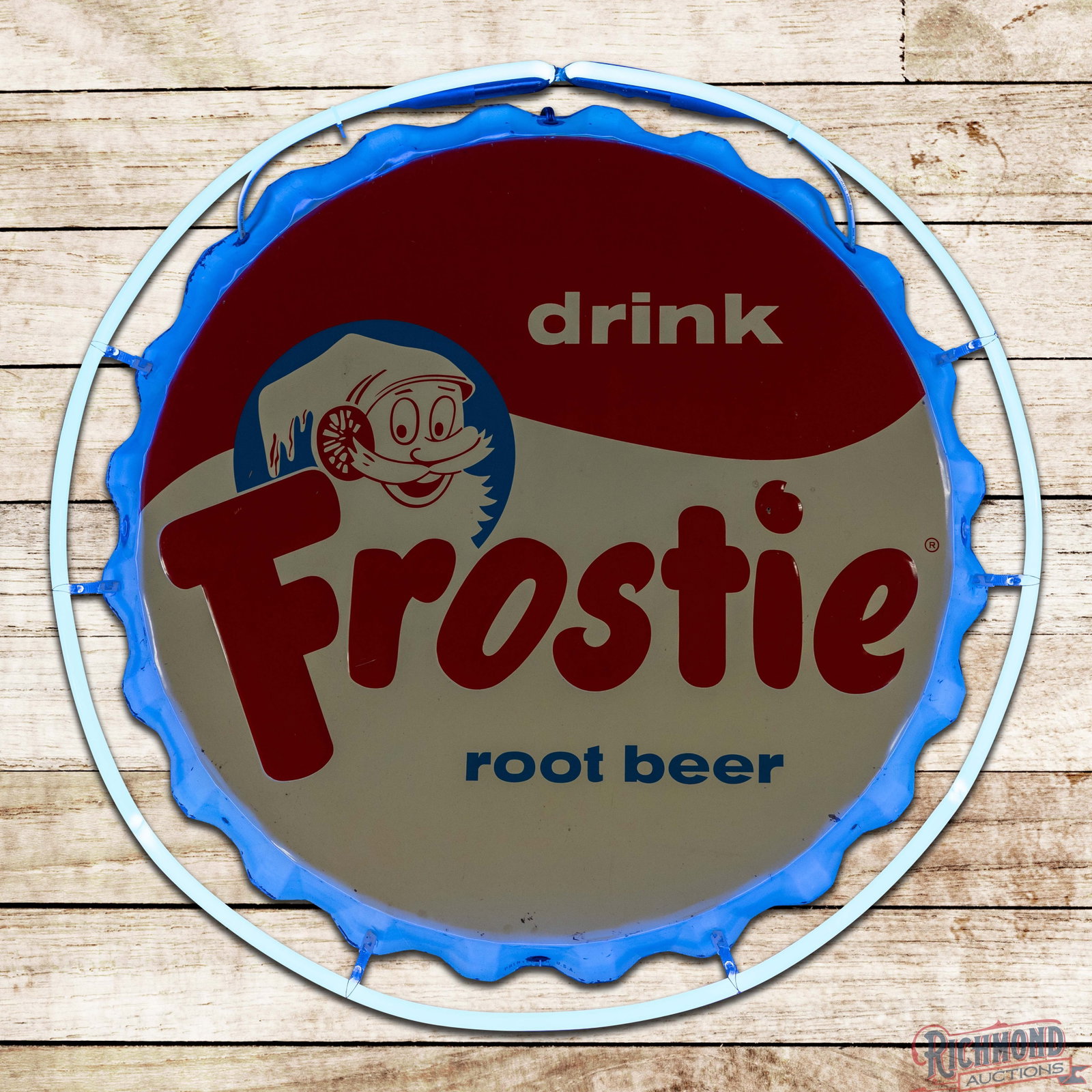 Frostie Root Beer Single Sided Tin Neon Bottlecap Sign (1 of 4)