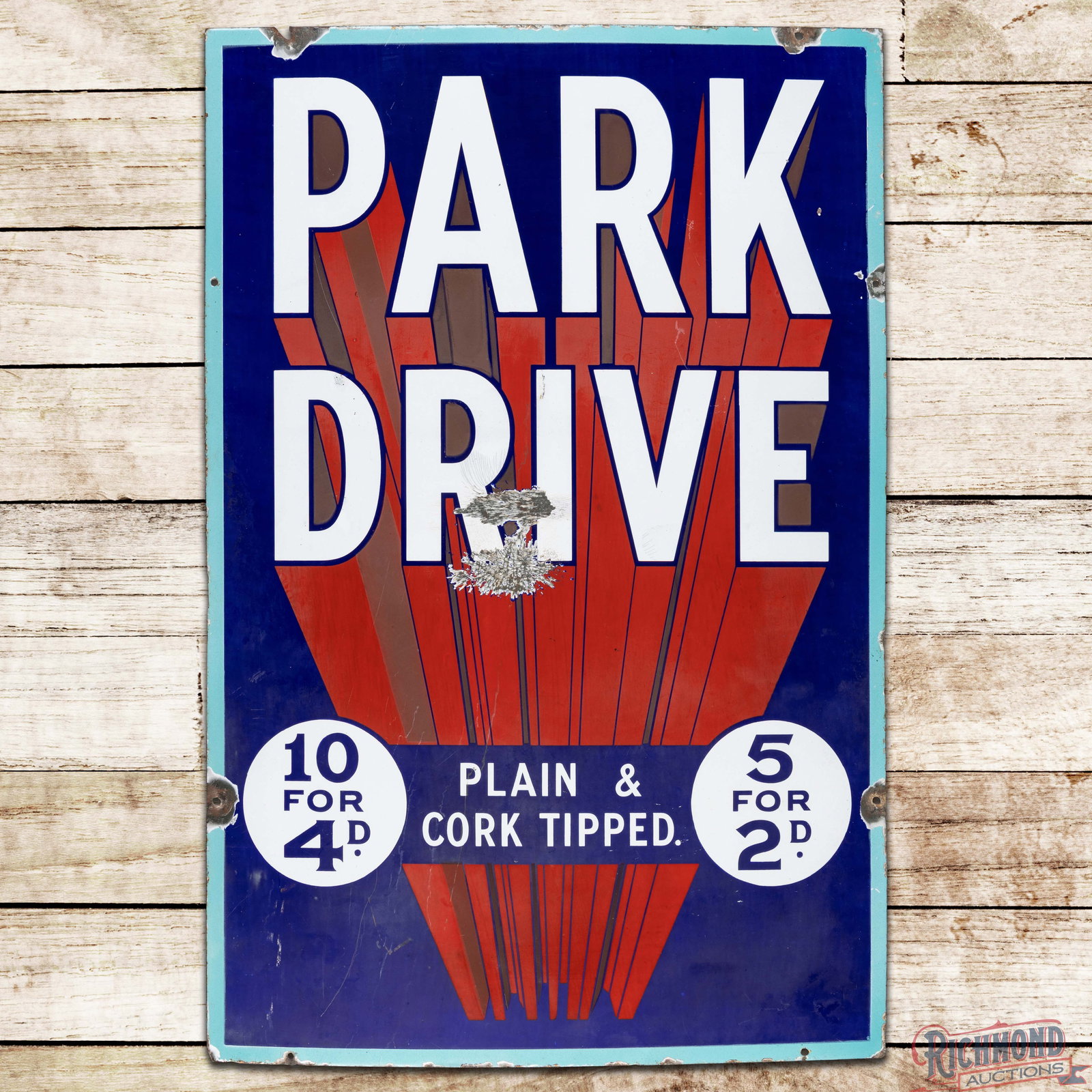 Park Drive Plain & Cork Tipped Cigarettes 36" Single Sided Porcelain Sign (1 of 3)
