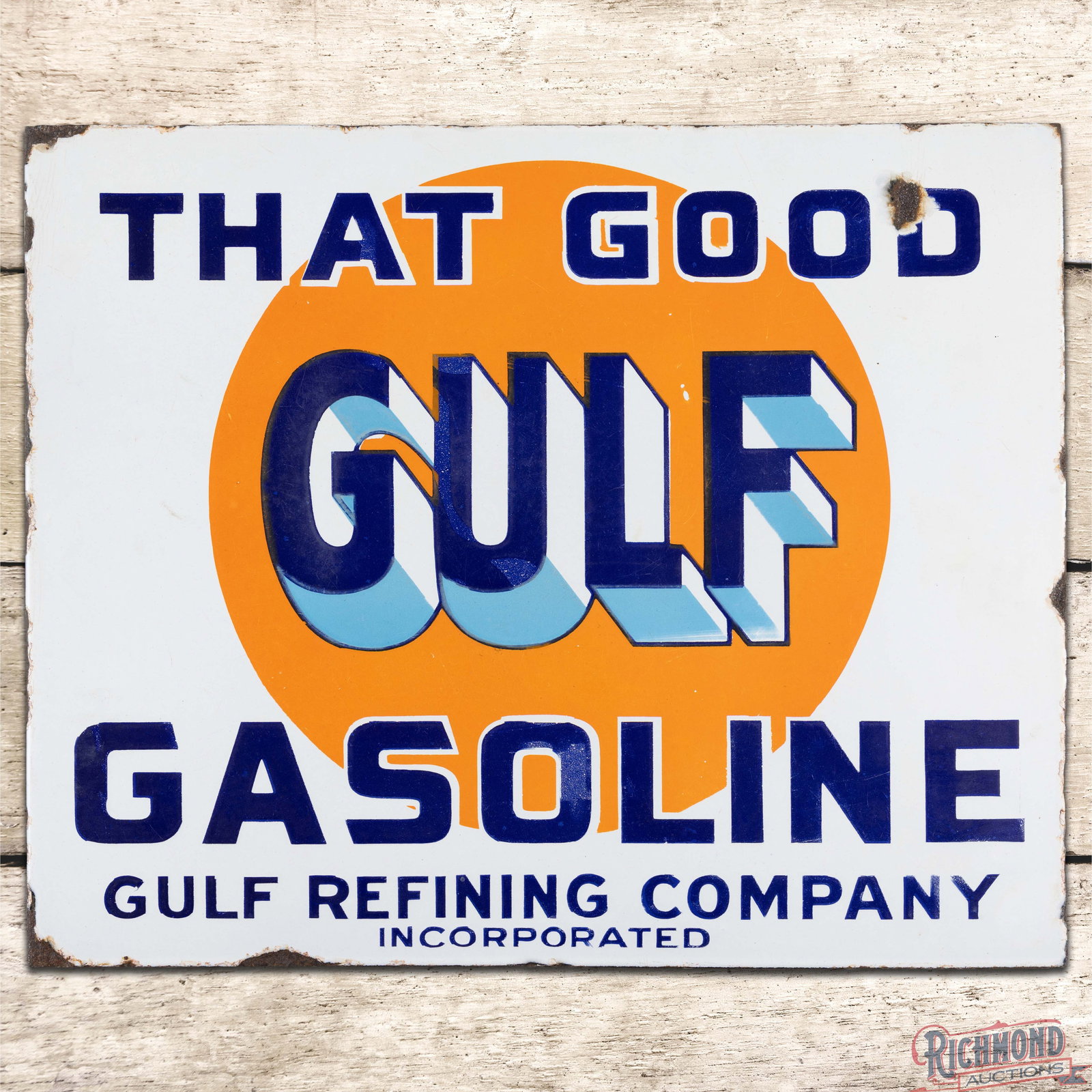 That Good Gulf Gasoline Gulf Refining Co. Double Sided Porcelain Flange Sign (1 of 4)