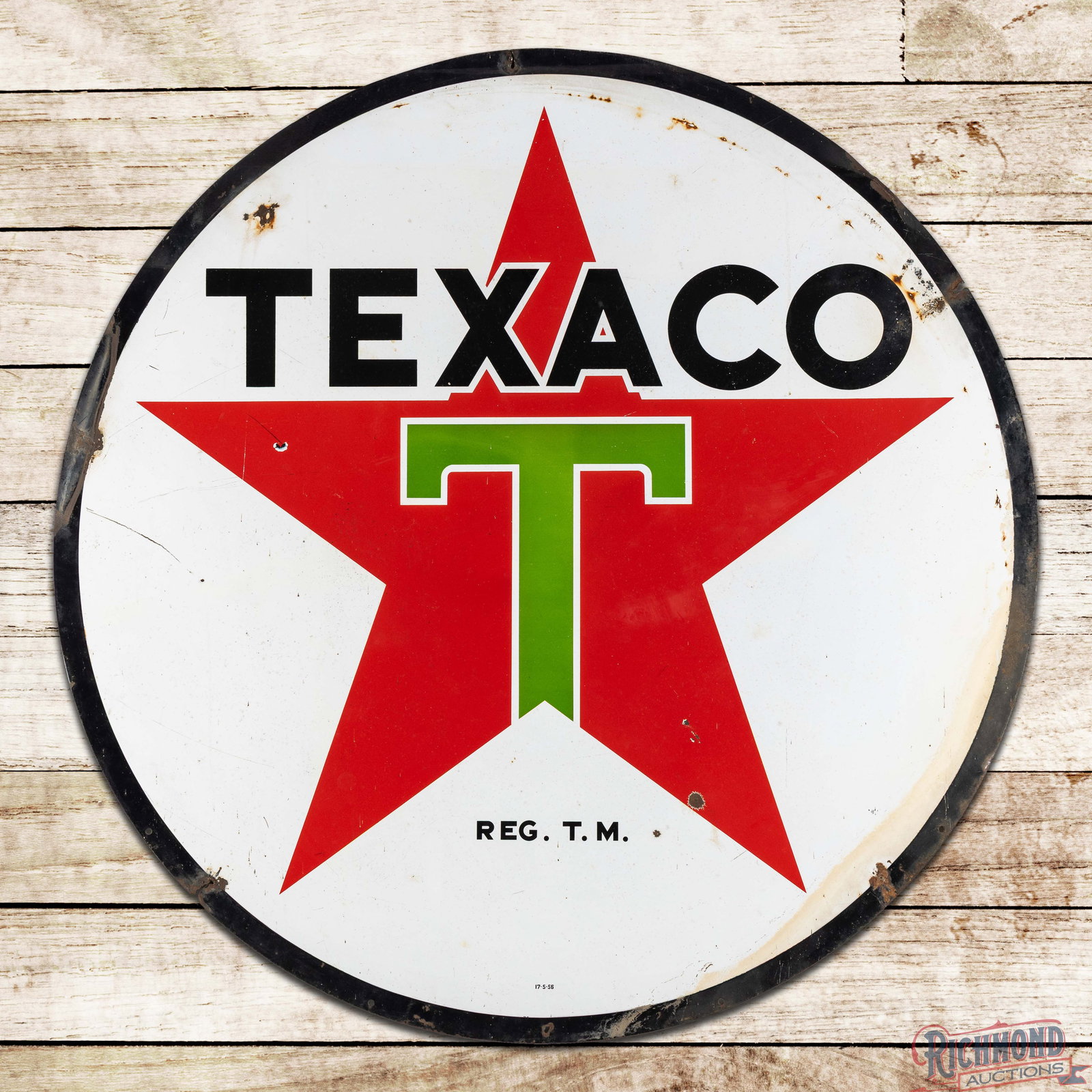 1956 Texaco Gasoline 6' Double Sided Porcelain ID Sign (1 of 3)