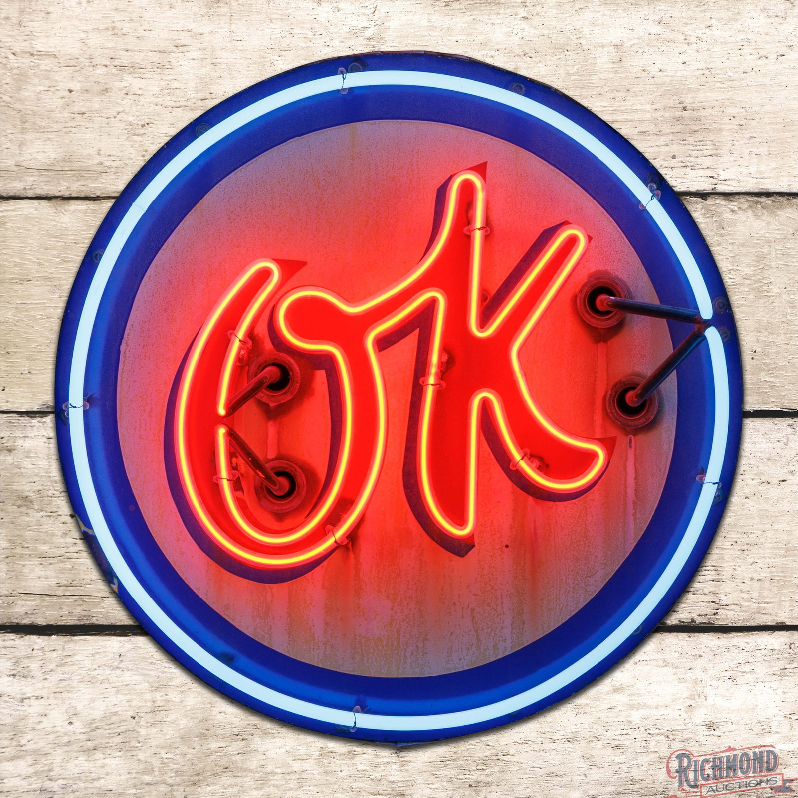 OK Used Cars 24" Single Sided Porcelain Factory Neon Logo Sign (1 of 4)