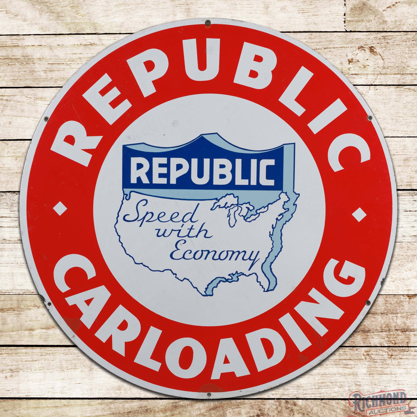 Republic Car Loading "Speed with Economy" 42" Single Sided Porcelain Sign (1 of 3)