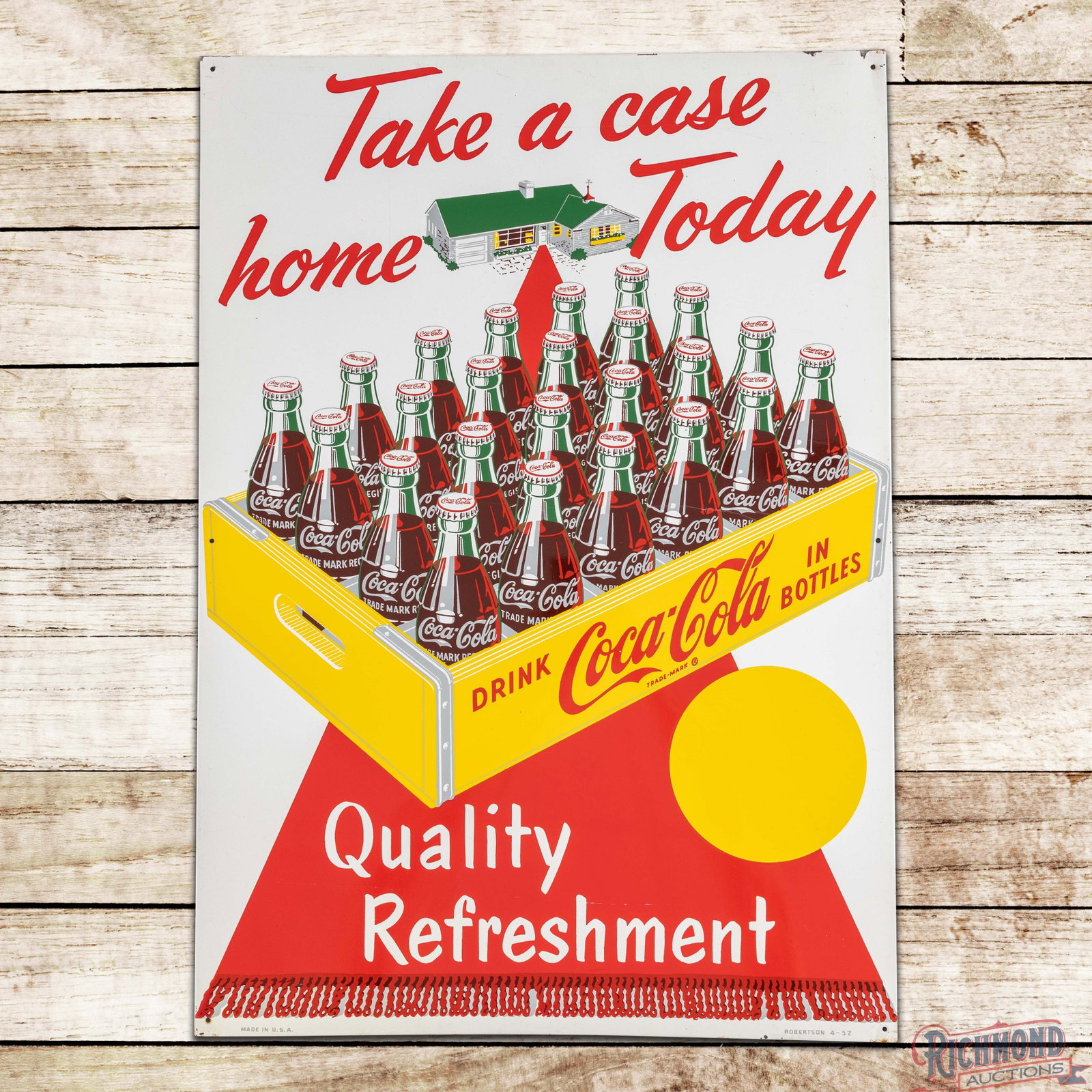 1952 Coca Cola Take Home a Case Today "Quality Refreshment" Single Sided Tin Sign (1 of 3)