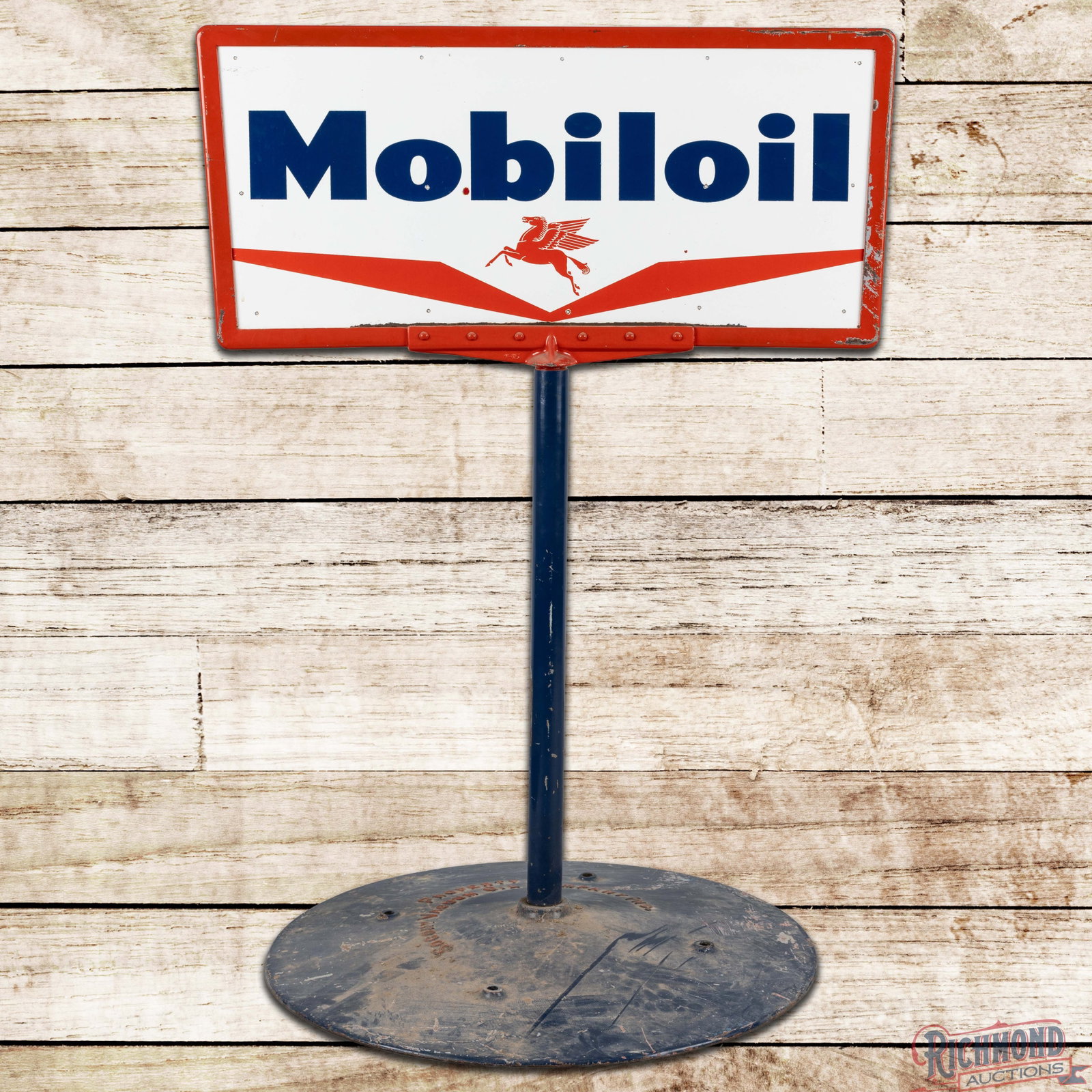 Mobiloil Double Sided Porcelain Curb Sign w/ Pegasus (1 of 3)