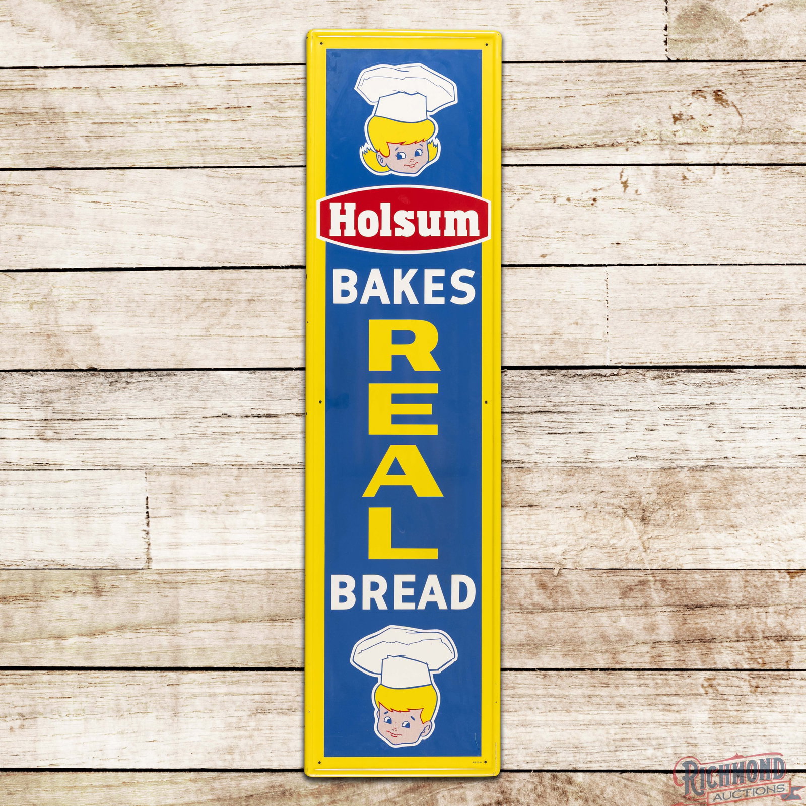 1966 Holsum Bakes Real Bread 5' Single Sided Tin Sign w/ Kids & Logo (1 of 3)
