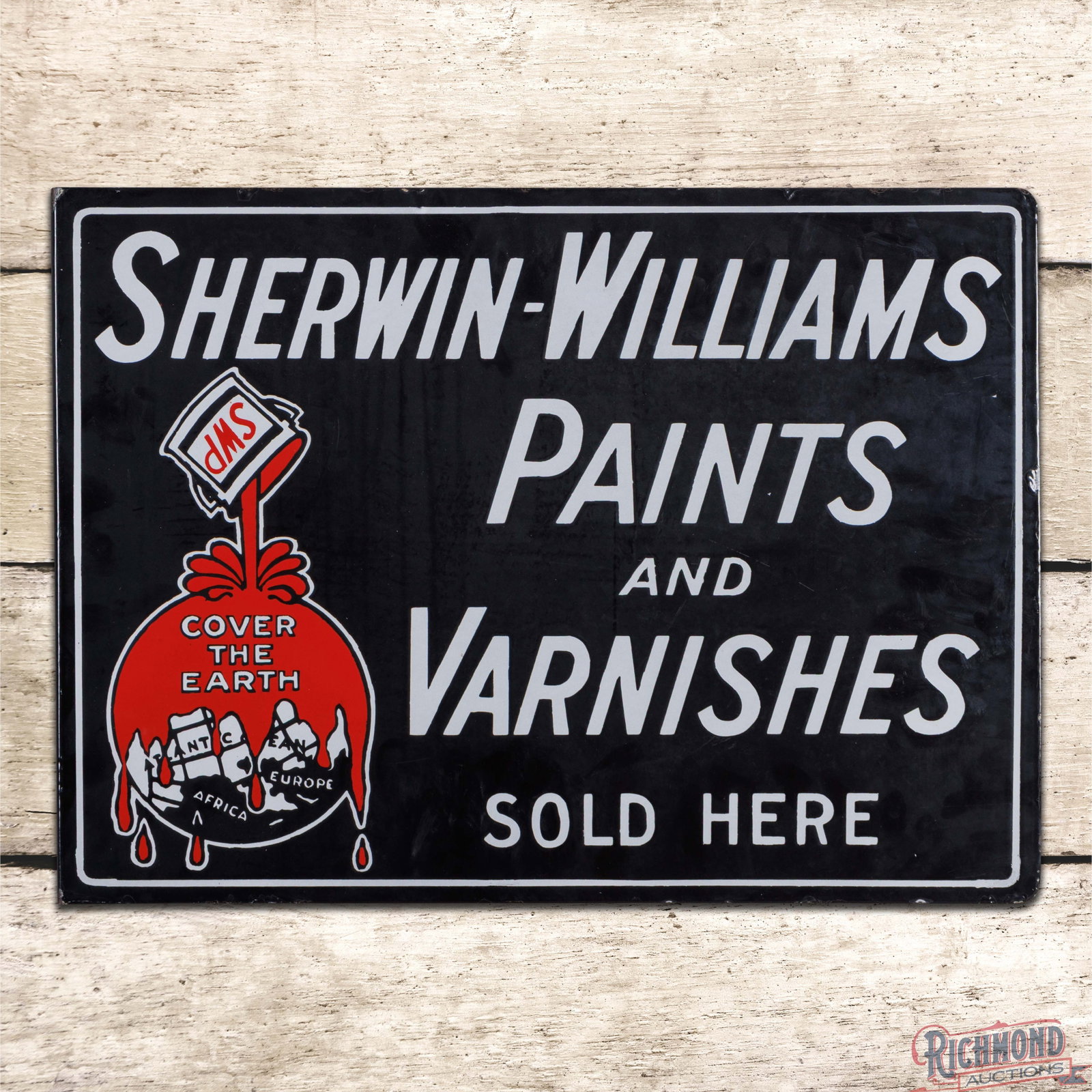 Sherwin Williams Paints and Vanishes Sold Here Double Sided Porcelain Flange Sign w/ Logo (1 of 4)