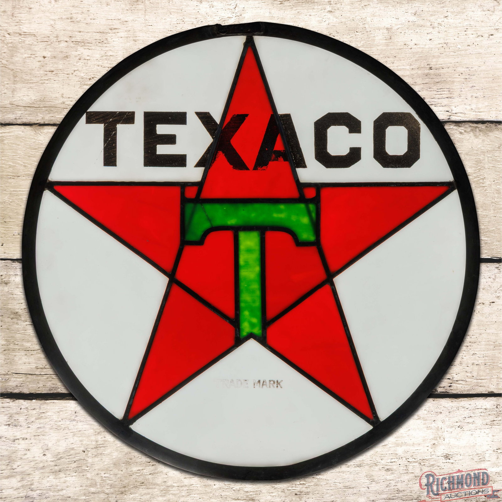 Texaco Service Station 20.5" Leaded Stained Glass Window Insert Sign (1 of 3)