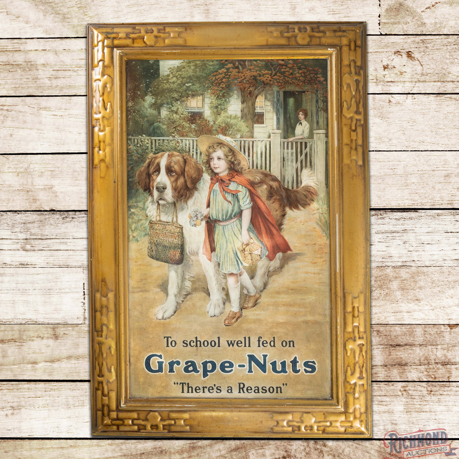 To School Well Fed on Grape Nuts "There's a Reason" Single Sided Tin Litho Sign (1 of 3)