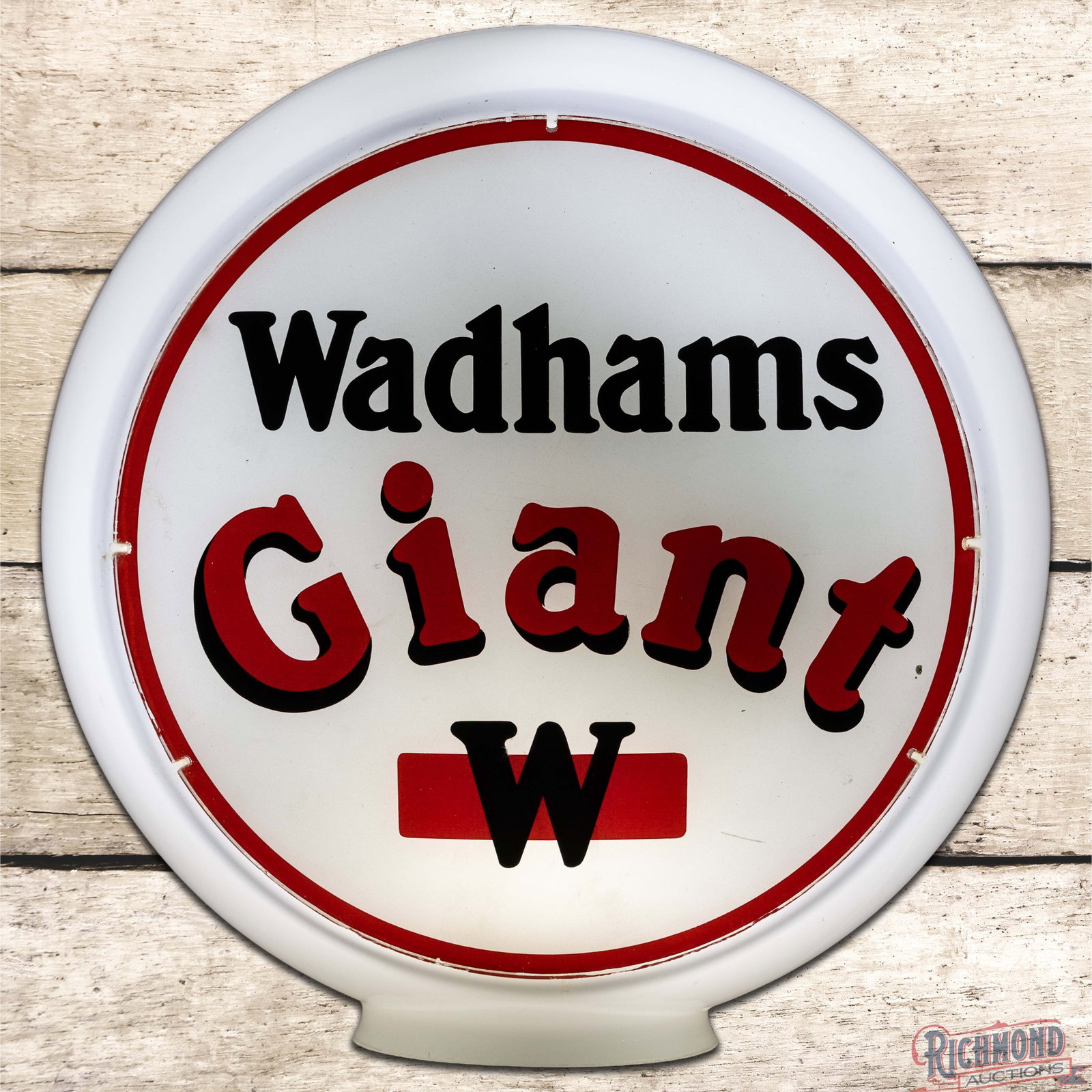 Wadhams Giant Gasoline 13.5" Lens w/ Wide Milk Glass Gas Pump Globe Body (1 of 6)