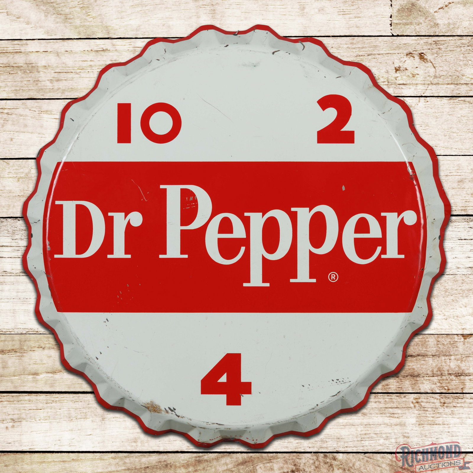 Dr. Pepper "10-2-4" 28" Single Sided Tin Convex Bottlecap Sign (1 of 3)