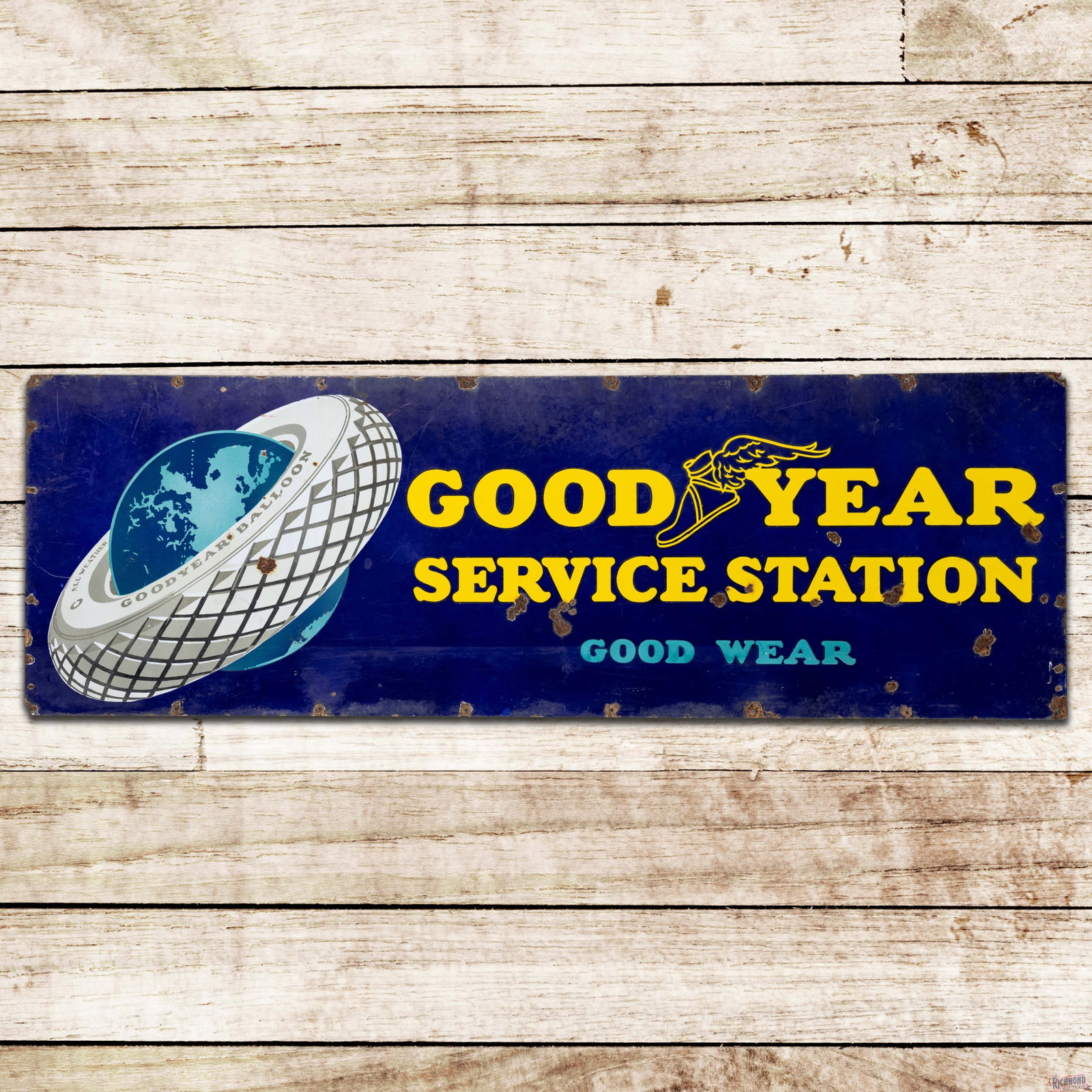 Goodyear Service Station 6' Single Sided Porcelain Sign w/ World Logo (1 of 3)