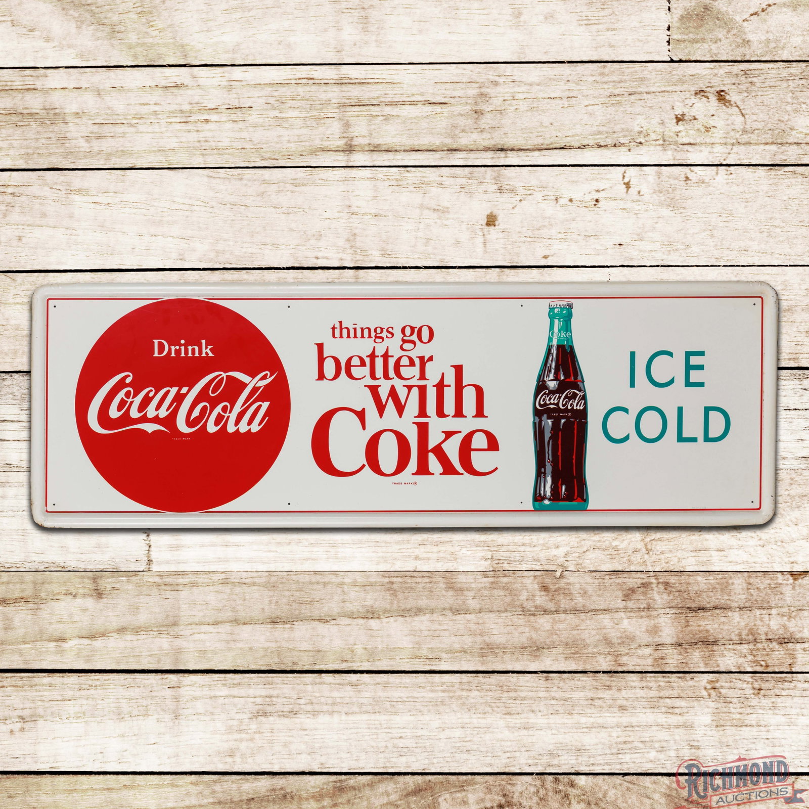 Drink Coca Cola "Things Go Better w/ Coke" Ice Cold 4.5' Single Sided Tin Sign w/ Bottle (1 of 3)
