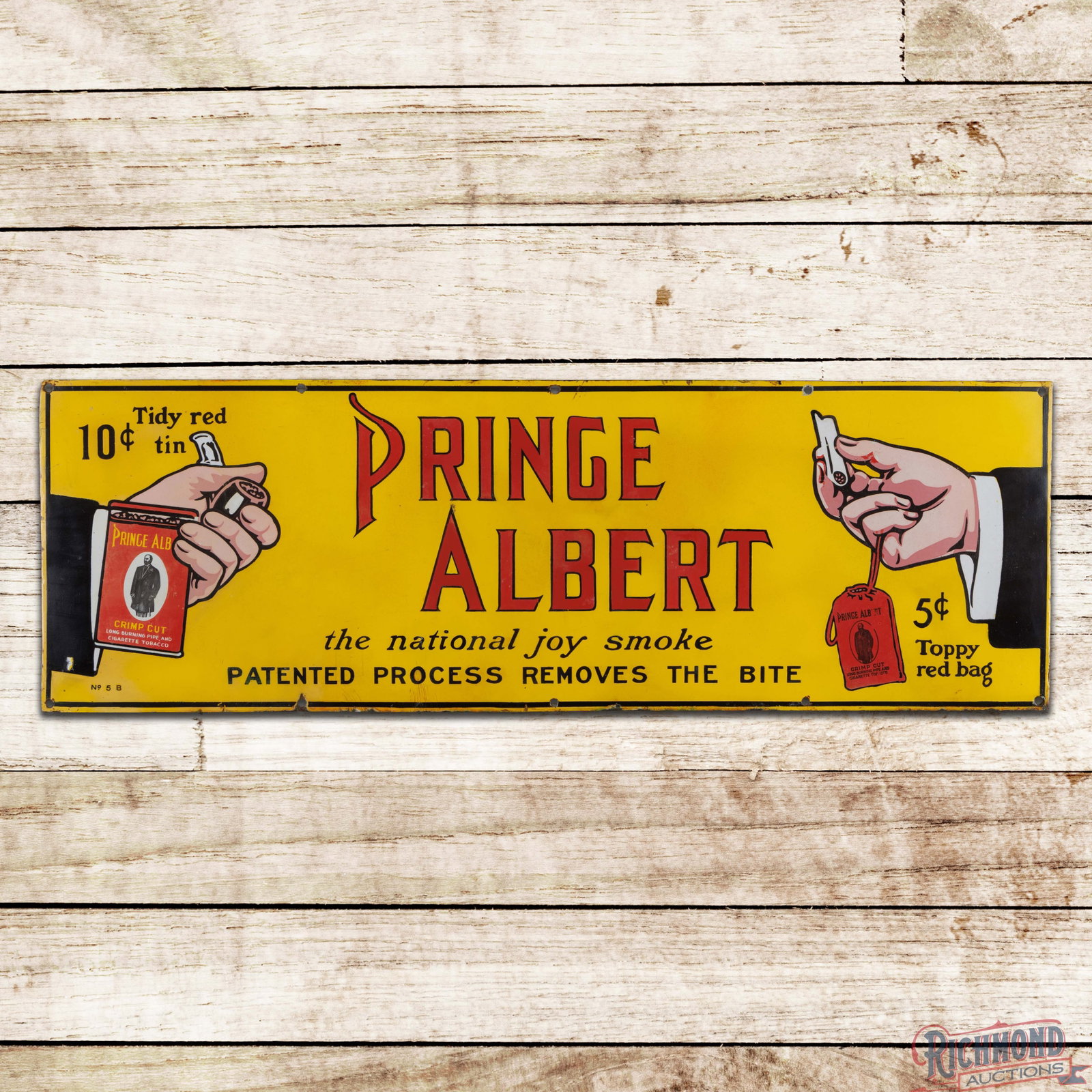 Prince Albert Pipe & Cigarette Tobacco 3' Single Sided Porcelain Sign w/ Hands (1 of 3)