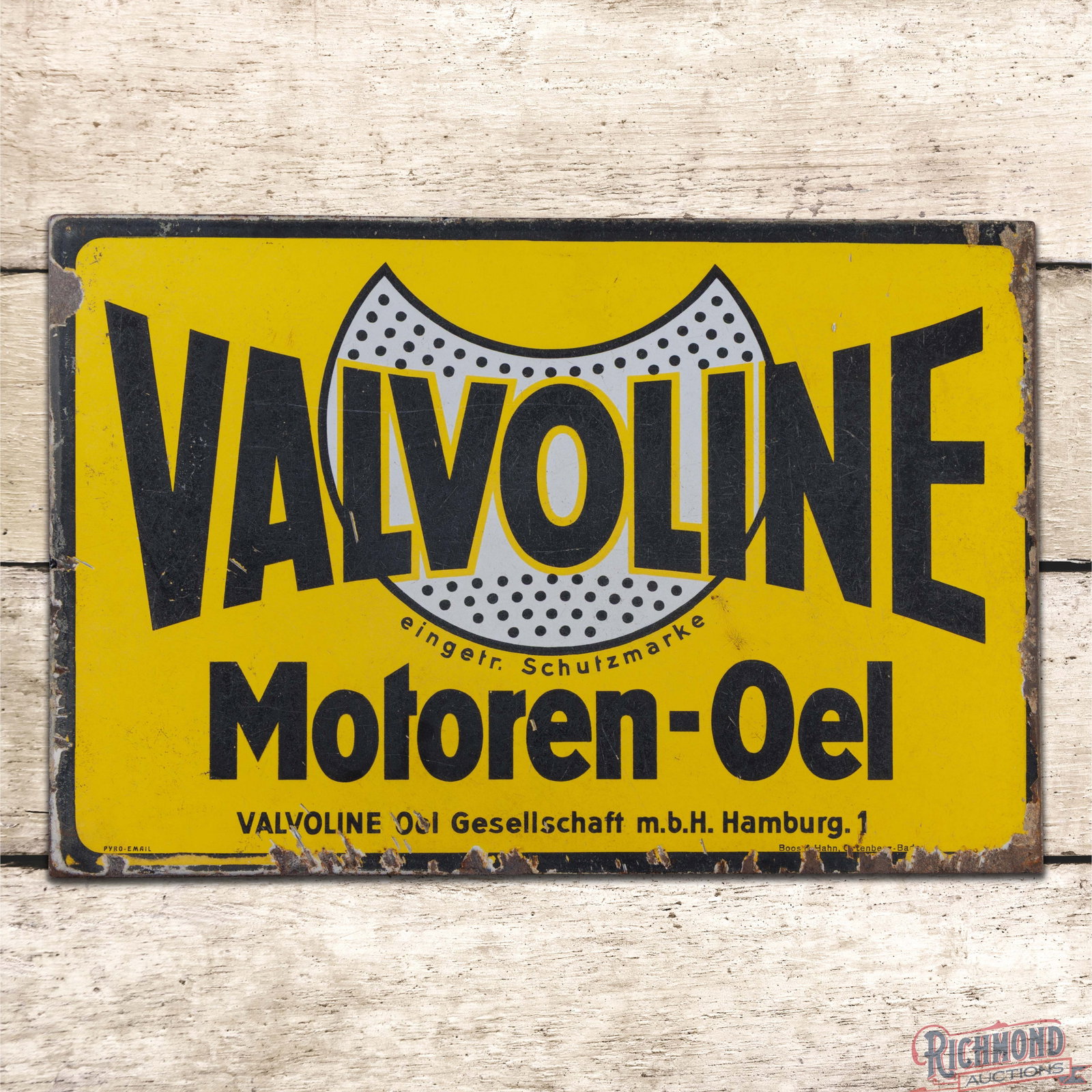 Valvoline Motoren Oel Motor Oil Double Sided Porcelain Flange Sign w/ Logo (1 of 4)