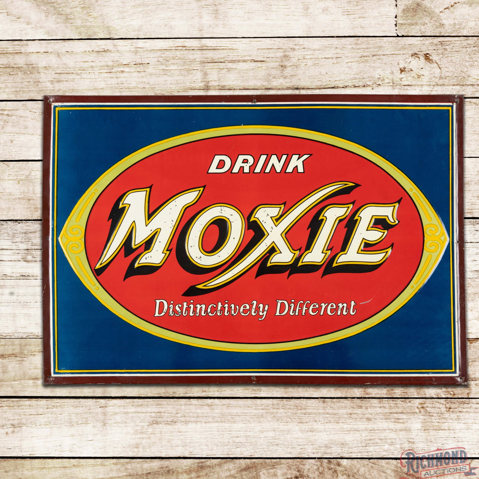 Drink Moxie "Distinctively Different" Emb. Single Sided Tin Sign (1 of 3)