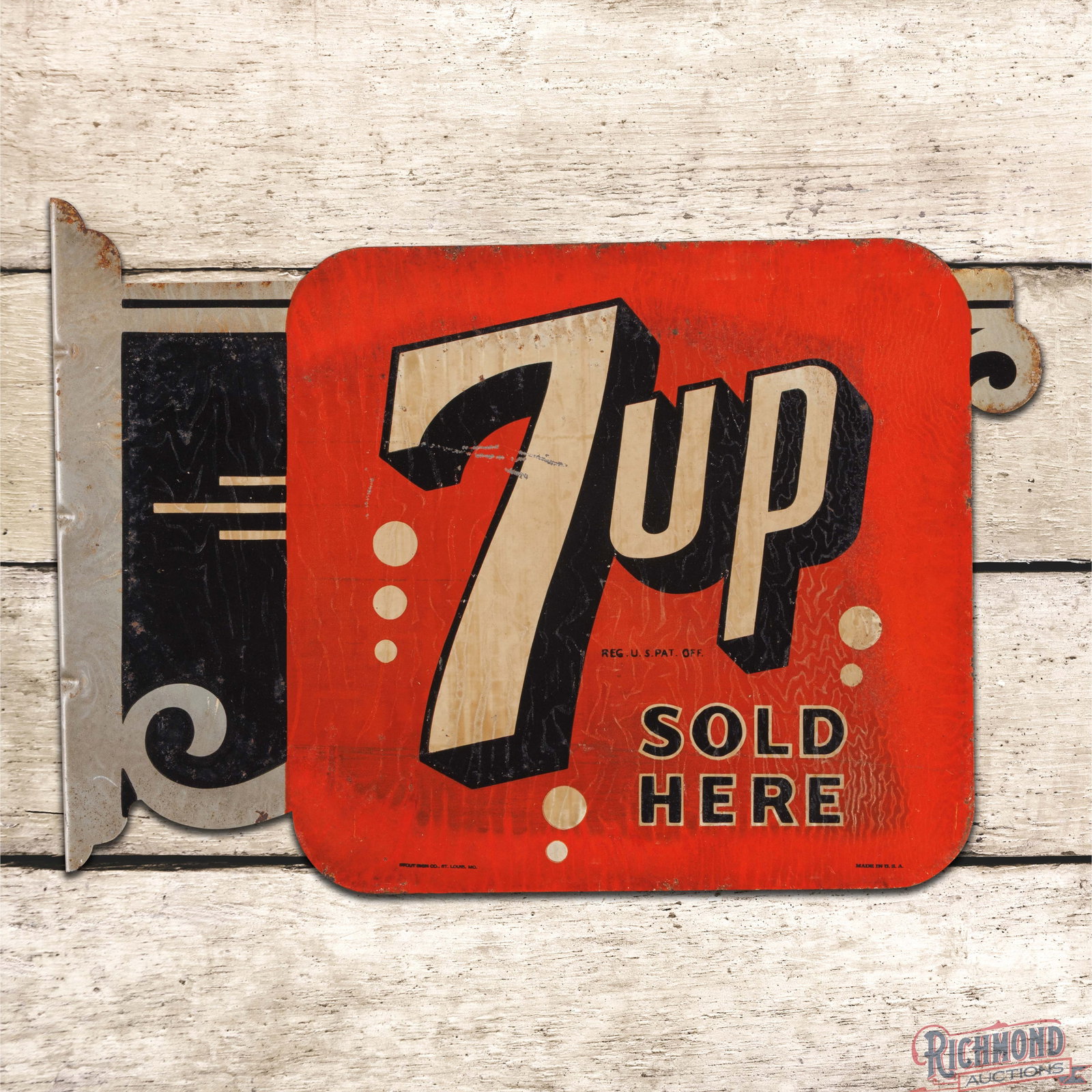 7up Sold Here Die Cut Double Sided Tin Flange Sign (1 of 4)