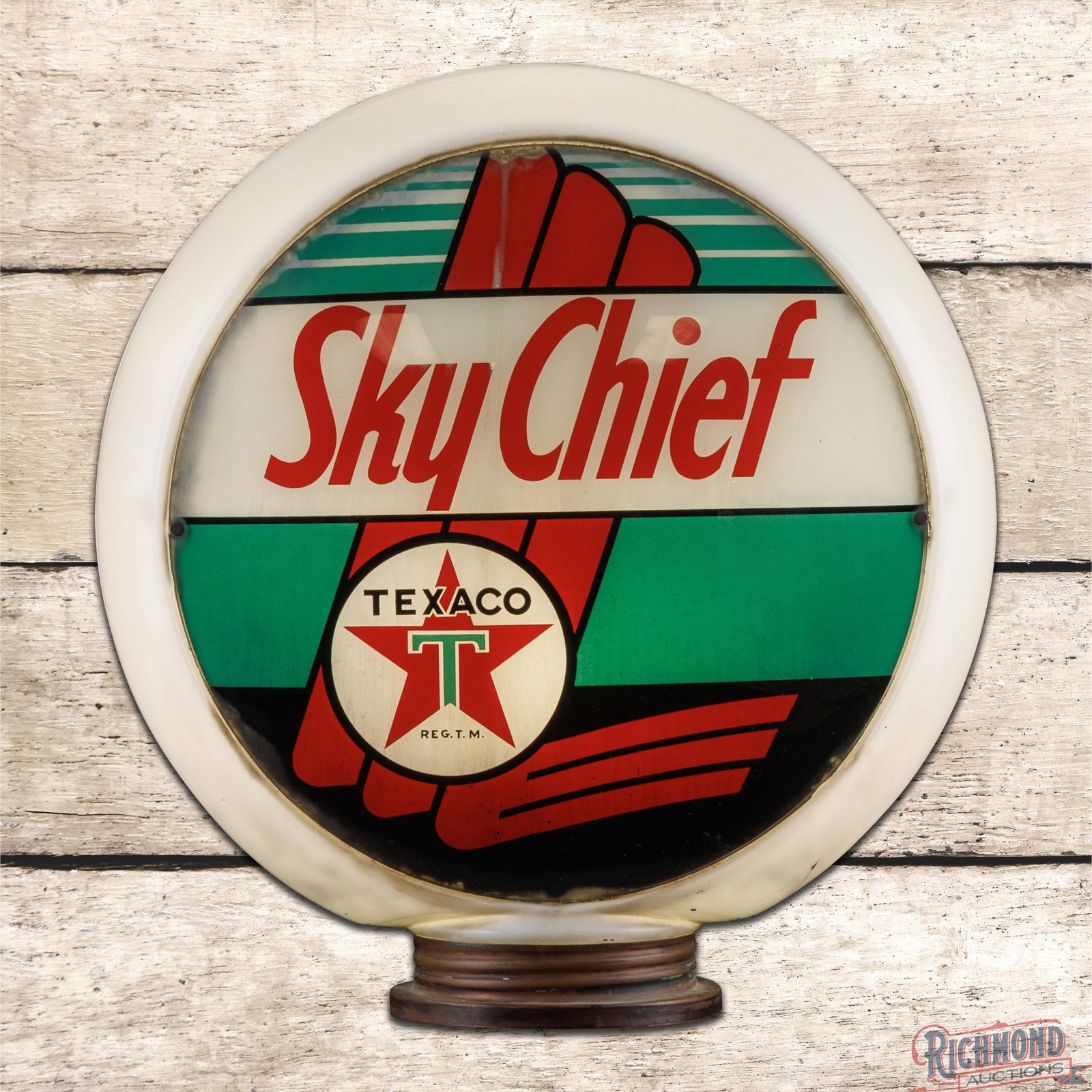 Texaco Sky Chief Gasoline 13.5" Complete Narrow Body Milk Glass Gas Pump Globe (1 of 5)