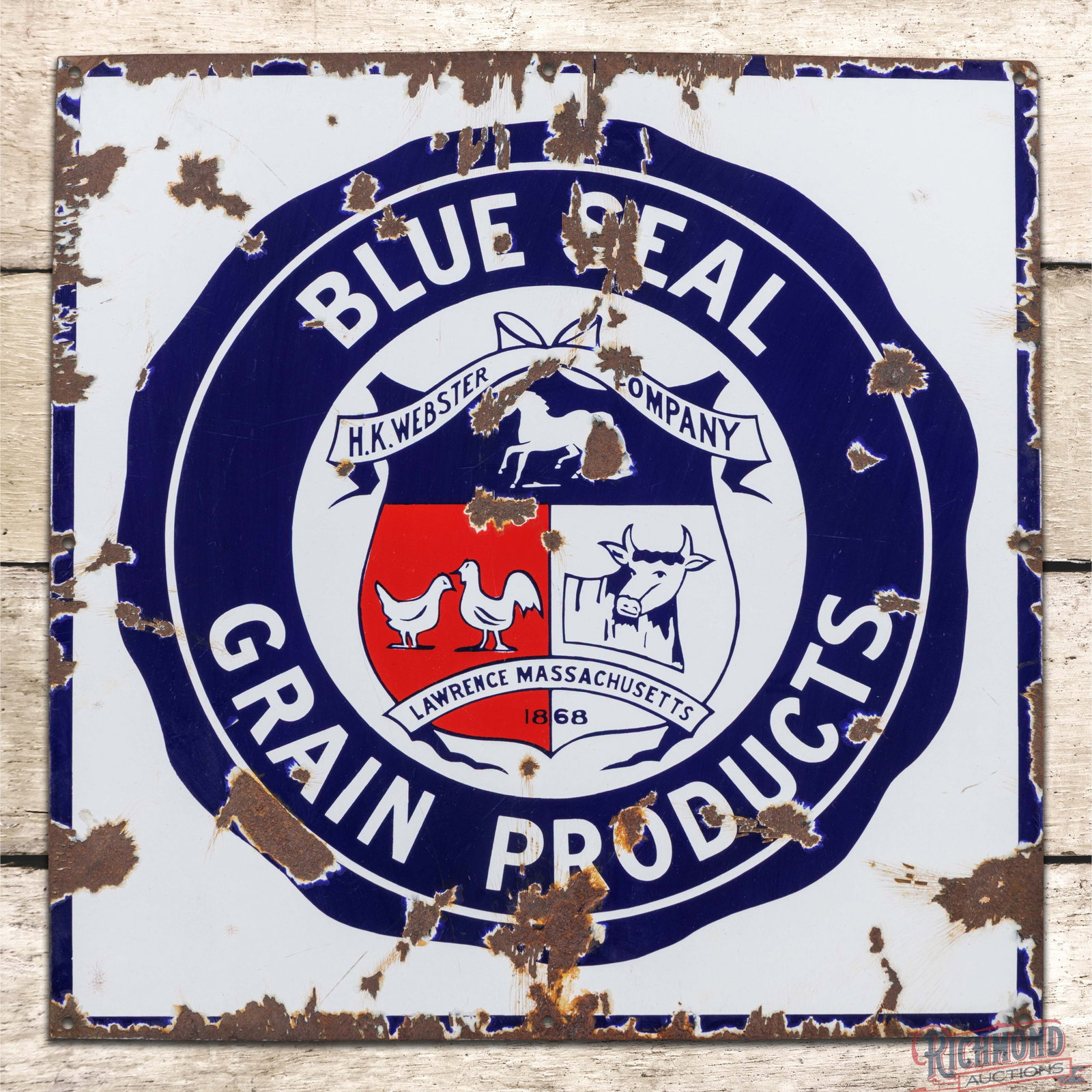 Blue Seal Grain Products 20" Single Sided Porcelain Sign w/ Logo Lawrence Massachusetts (1 of 3)