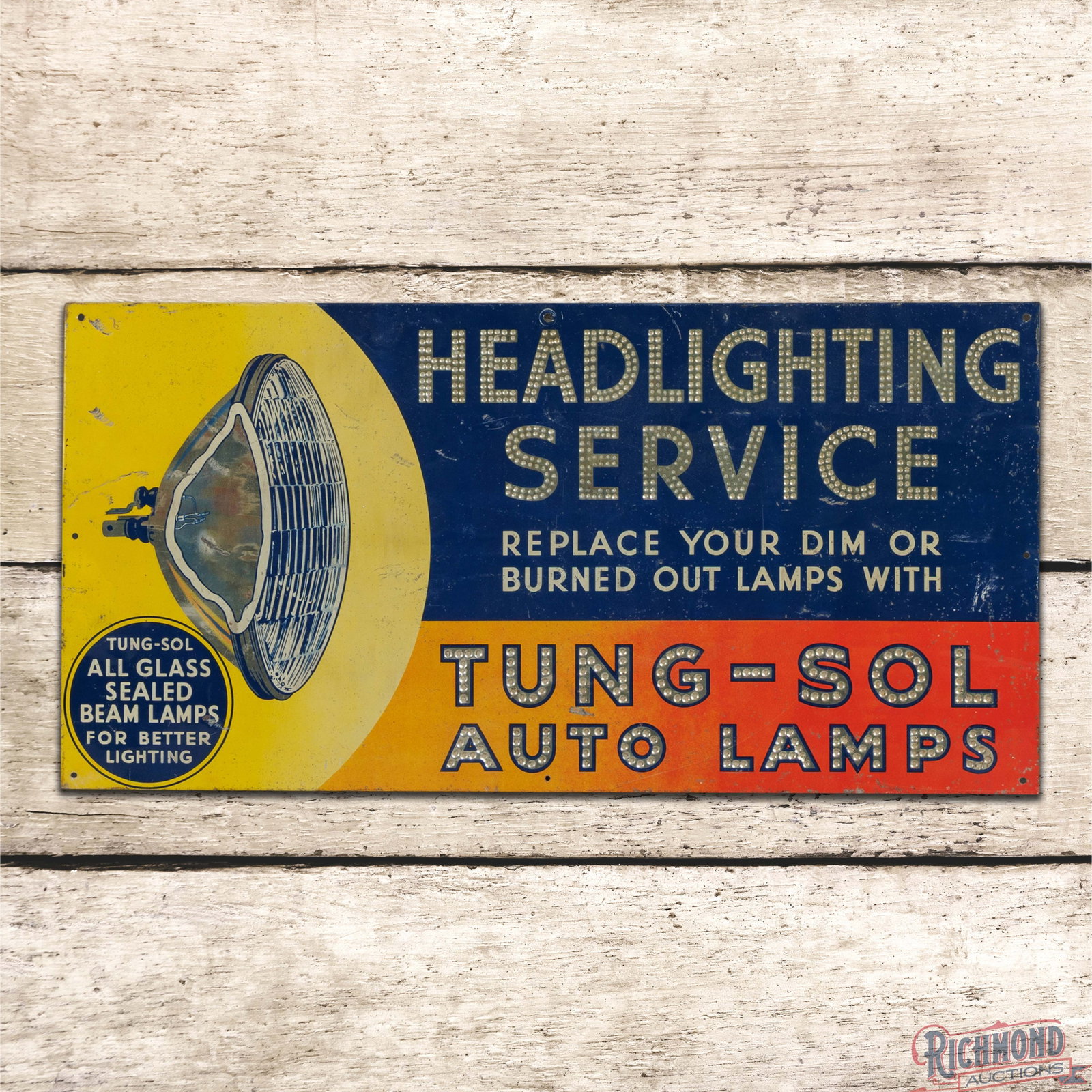 Tung-Sol Auto Lamps Headlighting Service Single Sided Tin Sign (1 of 3)