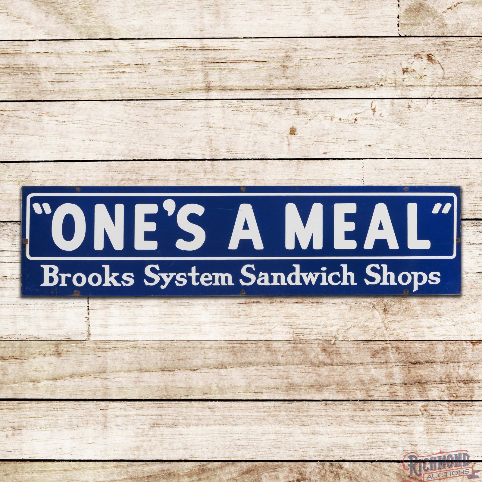 Brooks System Sandwich Shops 48" "One's a Meal" Single Sided Porcelain Sign Houston Texas (1 of 3)