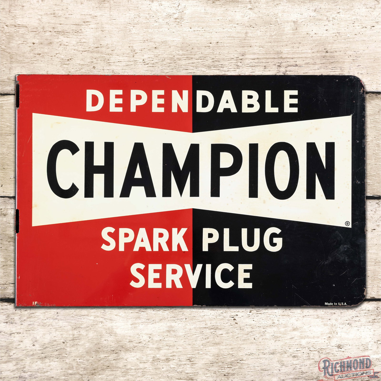 Dependable Champion Spark Plug Service Double Sided Tin Flange Sign (1 of 4)