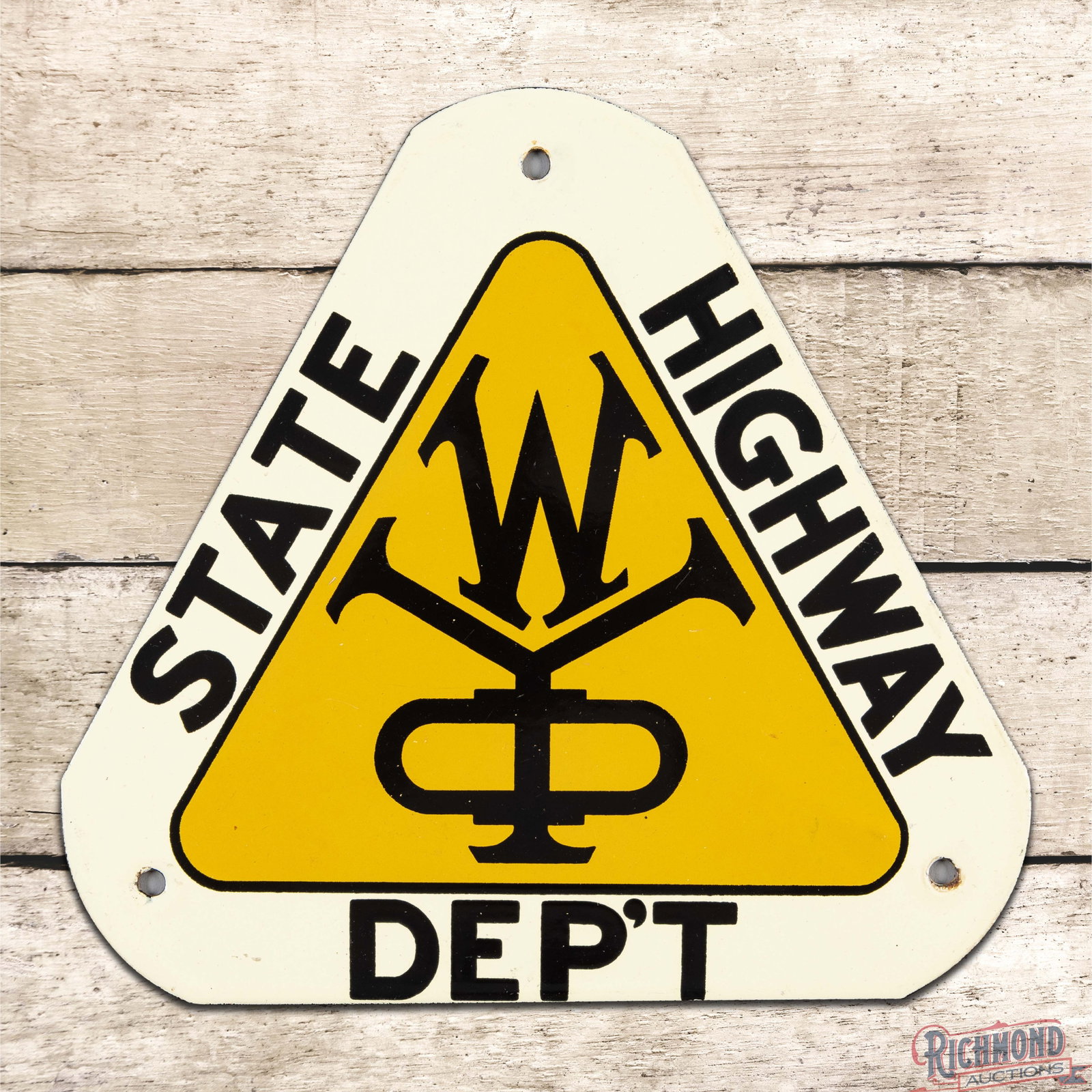 Wyoming State Highway Department Single Sided Porcelain Truck Door Sign w/ Logo (1 of 3)