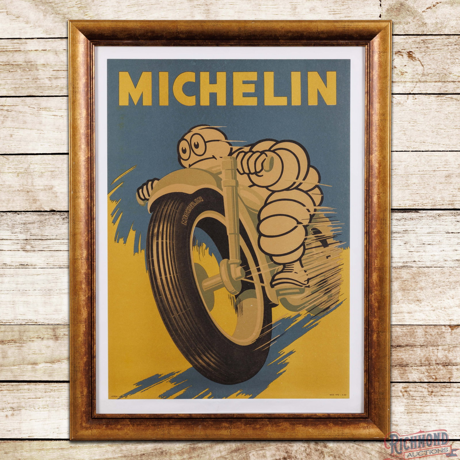 1959 Michelin Motorcycle Tires Framed Advertising Poster w/ Bibendum (1 of 3)