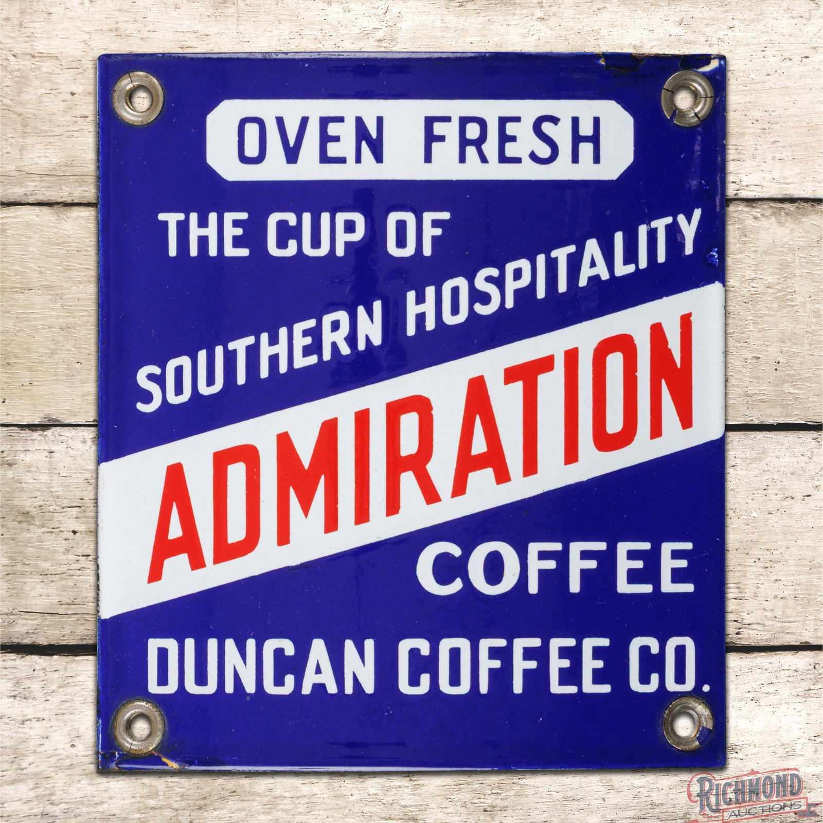 Duncan Admiration Coffee "Oven Fresh" "A Cup of Southern Hospitality" Curved 5" Porcelain Sign (1 of 3)