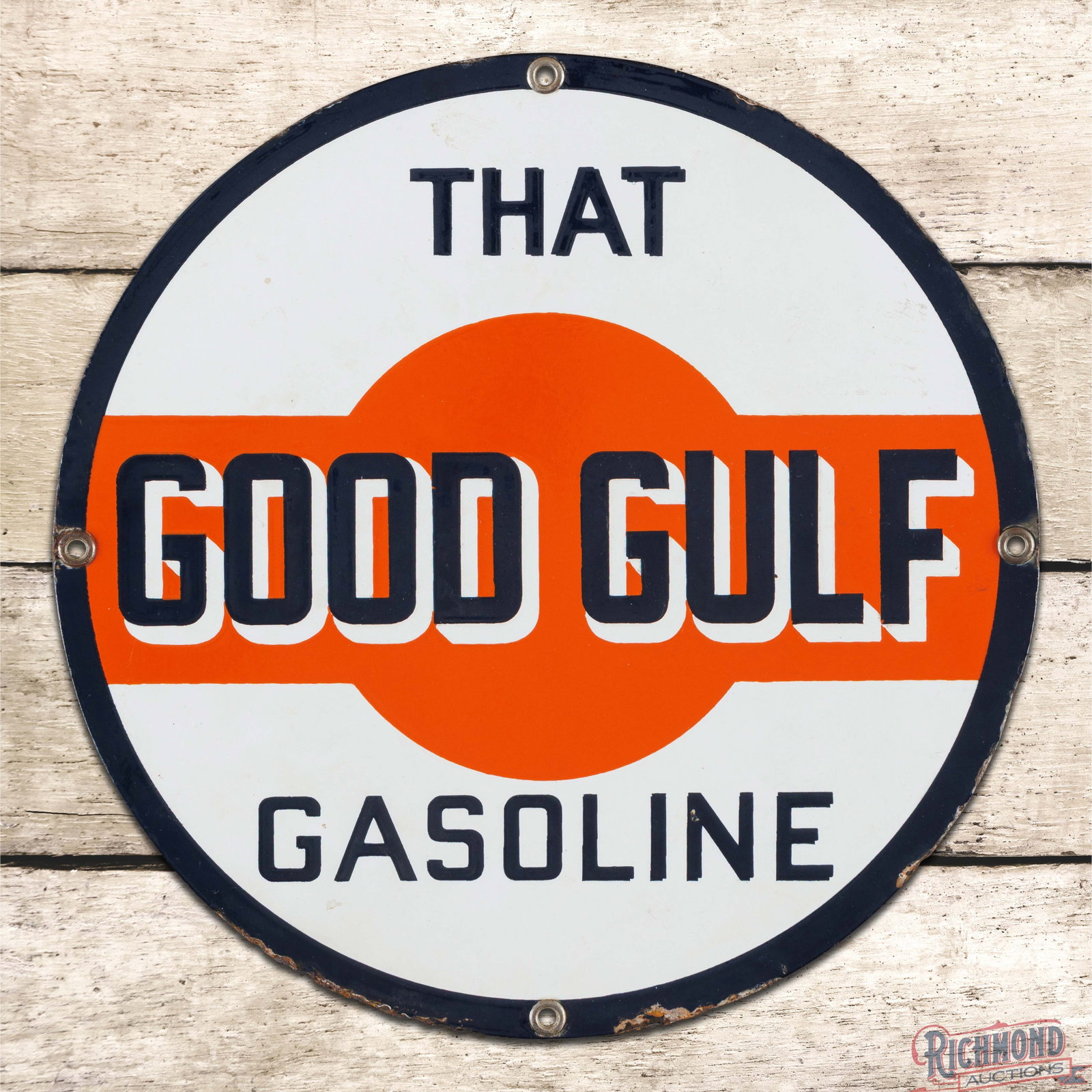 That Good Gulf Gasoline Single Sided Porcelain Pump Plate Sign (1 of 3)