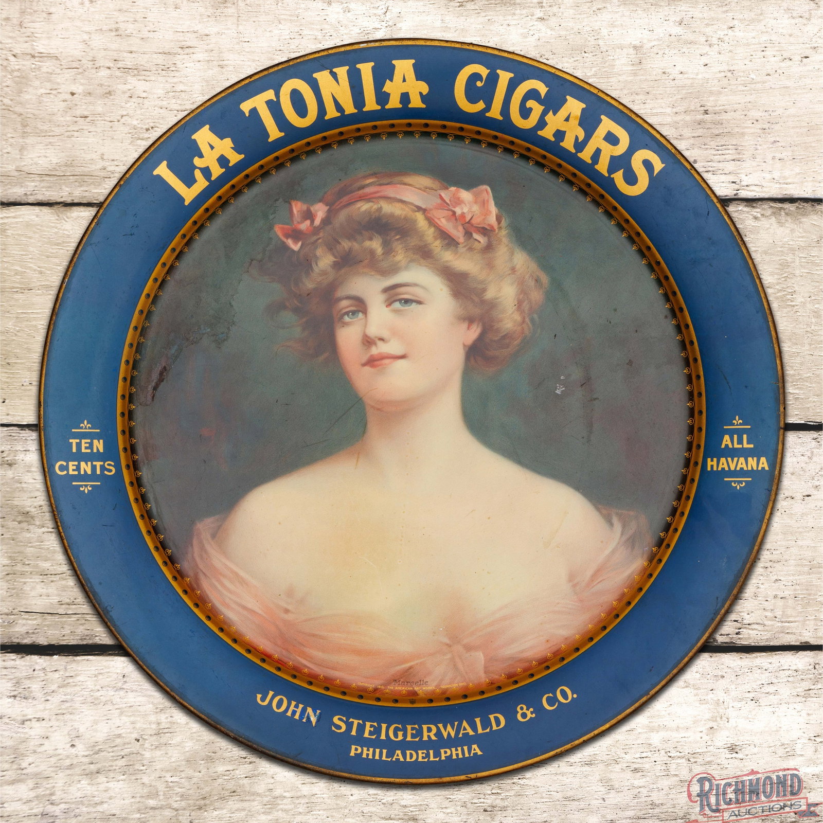 La Tonia Cigars 10 Cents All Havana John Steigerwald & Co. Philadelphia 19" Tin Tray Sign (1 of 3)
