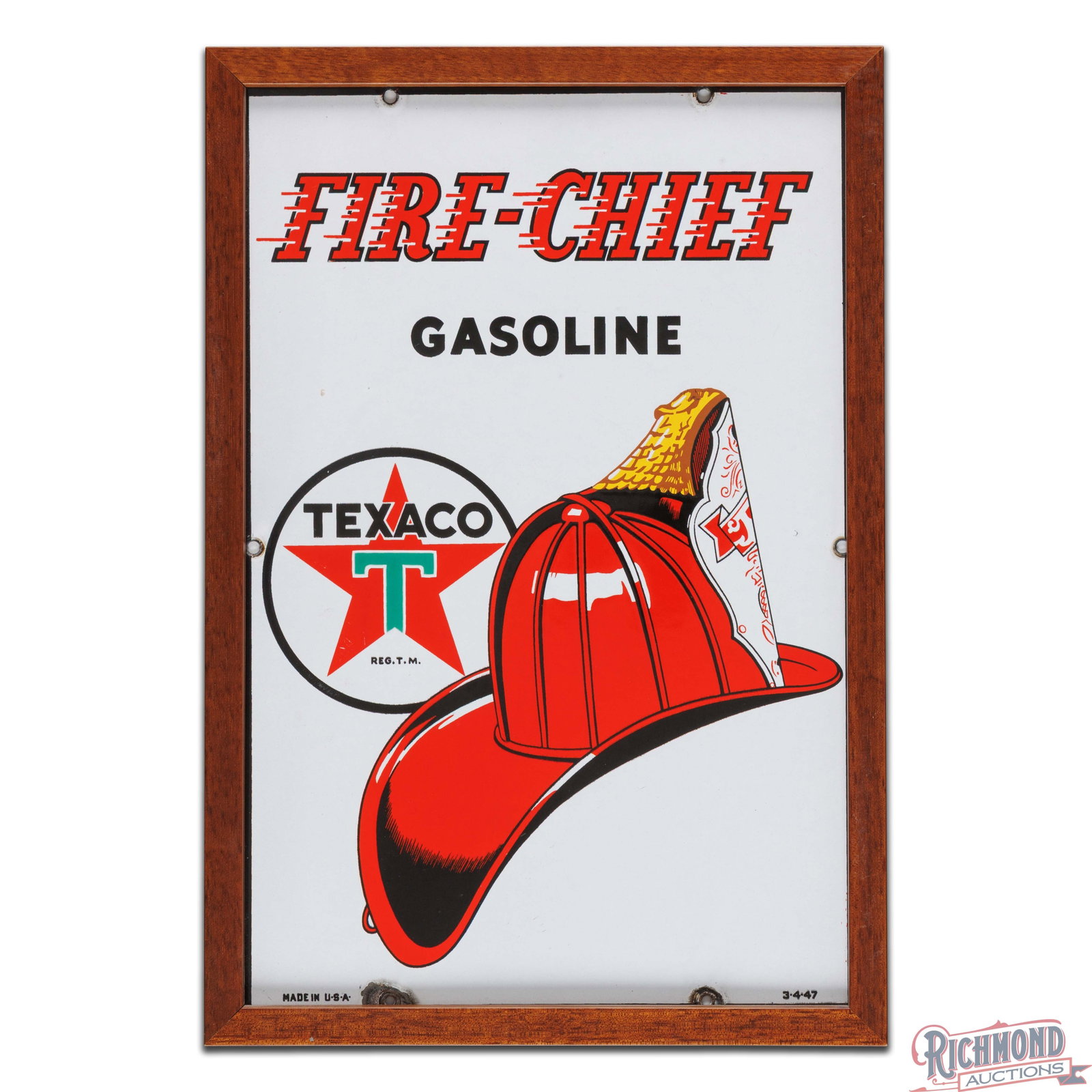 1947 Texaco Fire Chief Gasoline Single Sided Porcelain Pump Plate Sign - 2