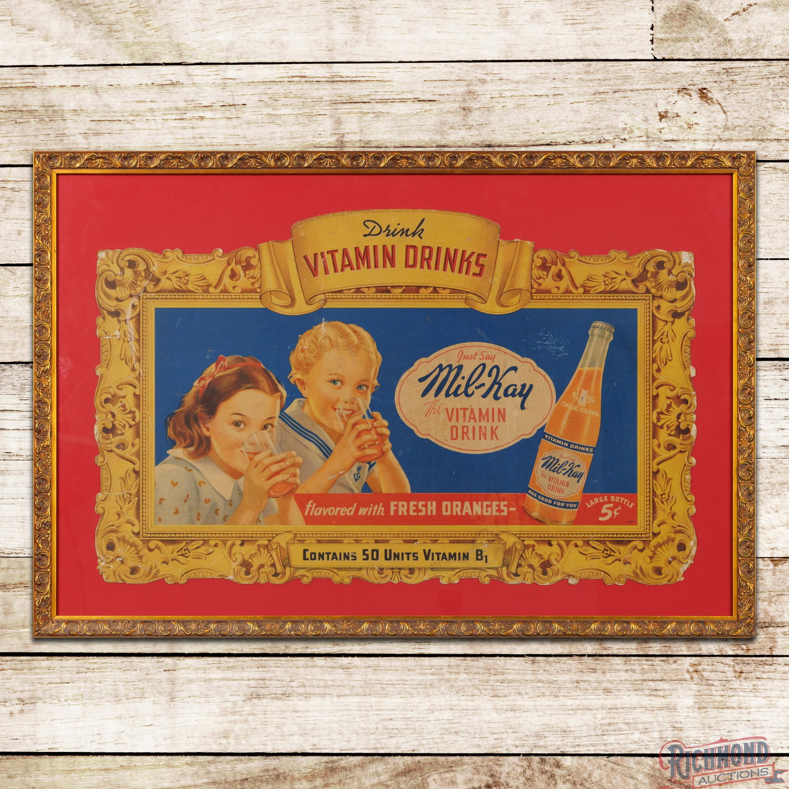 Just Say Mil-Kay The Vitamin Drink Framed SS Cardboard Sign w/ Kids & Bottle (1 of 3)