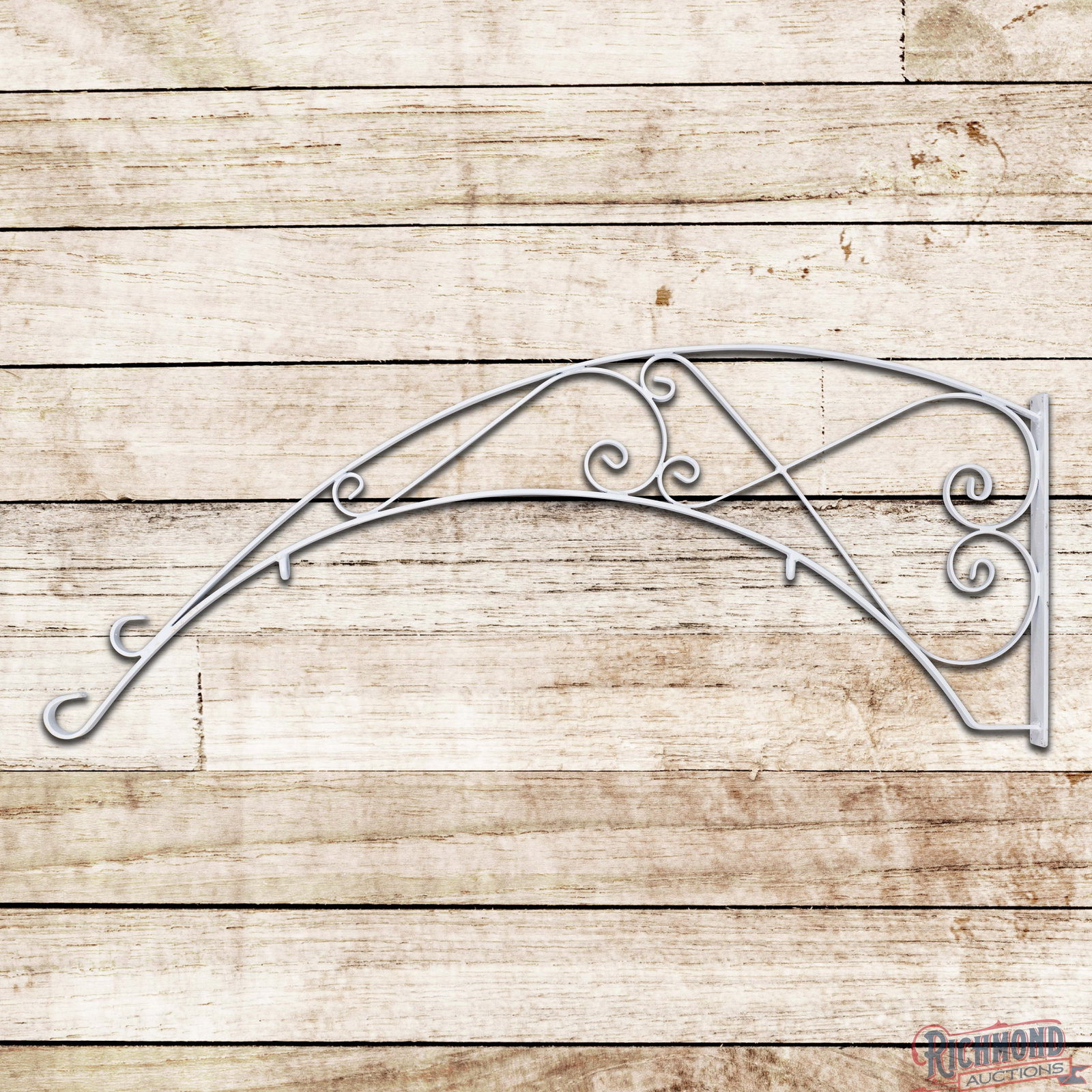 Metal Sign Hanging Bracket 49": Custom metal sign hanging bracket has excellent color and measures 15" x 49". The distance between the mounting eyelets is approximately 24.75" measured center to center. The paint has light wear thro