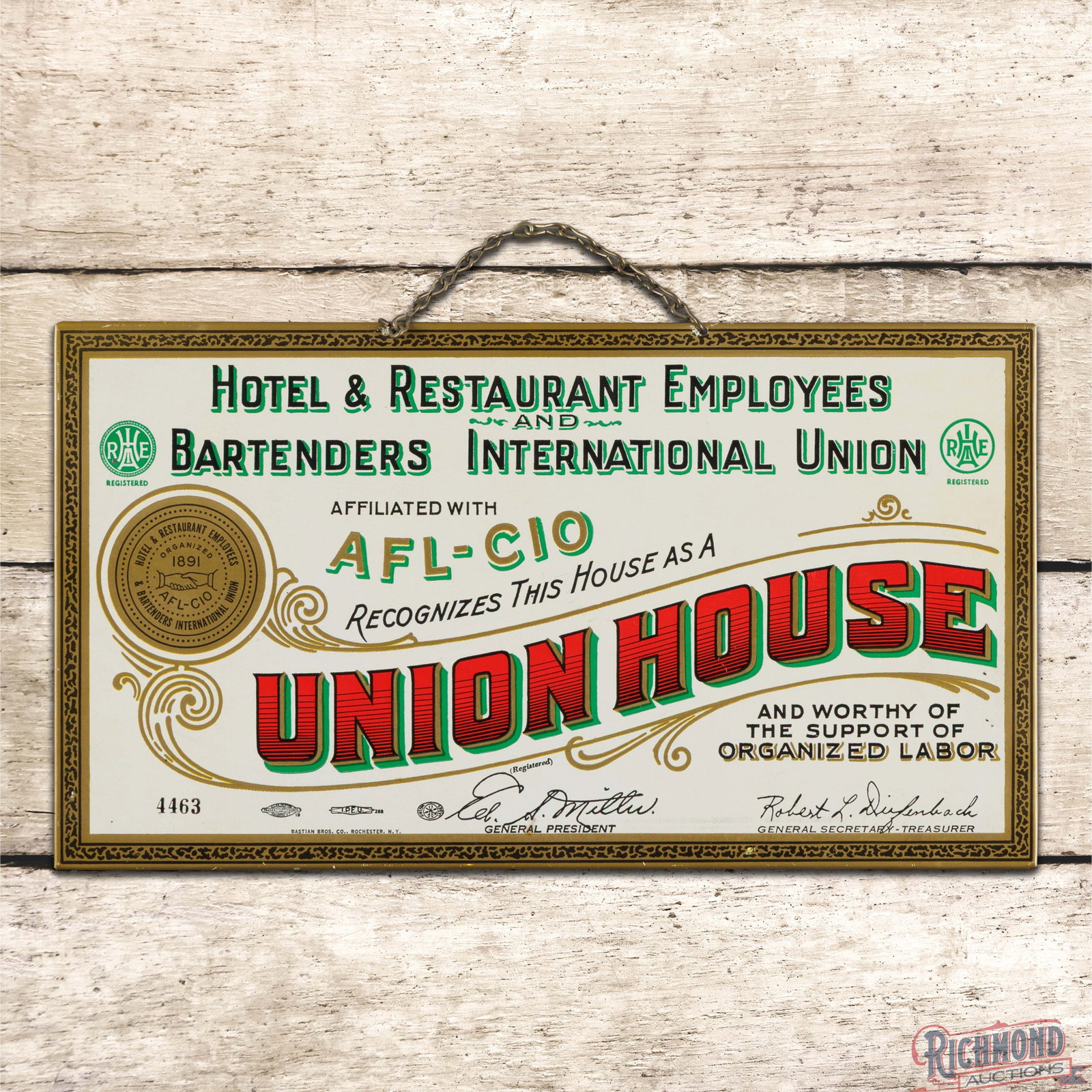 Hotel & Restaurant Bartenders Union House Single Sided Tin Sign (1 of 3)