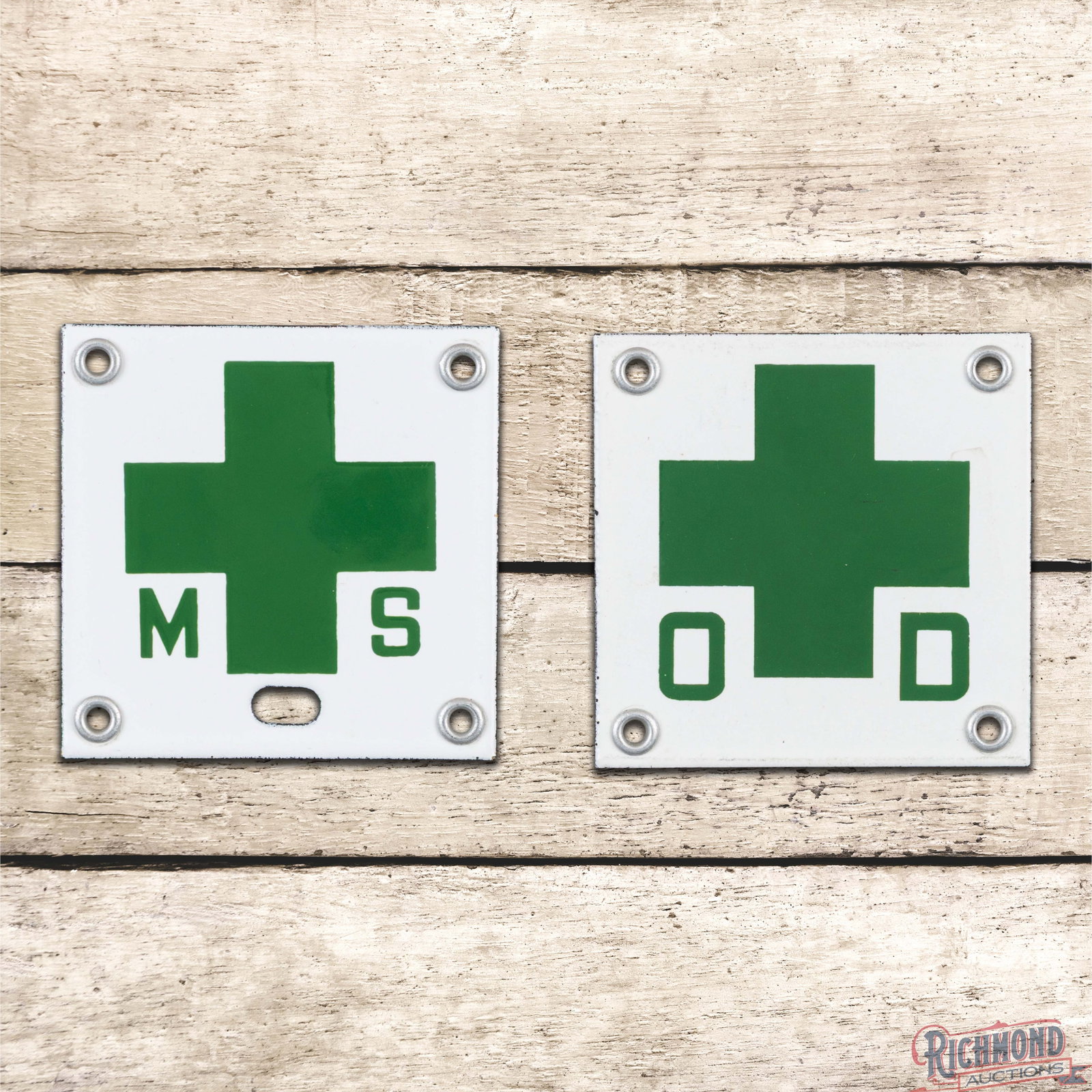 Group of Two National Safety Council Single Sided Porcelain Signs "Green Cross" Logo (1 of 3)
