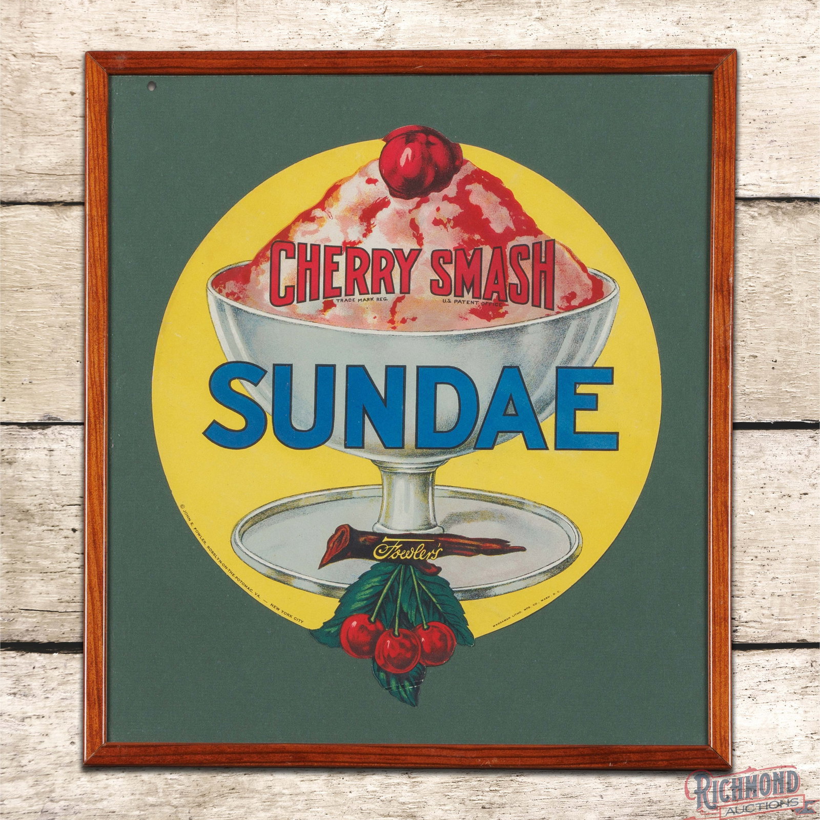 Fowler's Cherry Smash Sundae Die Cut SS Paper Framed Advertising Sign (1 of 3)