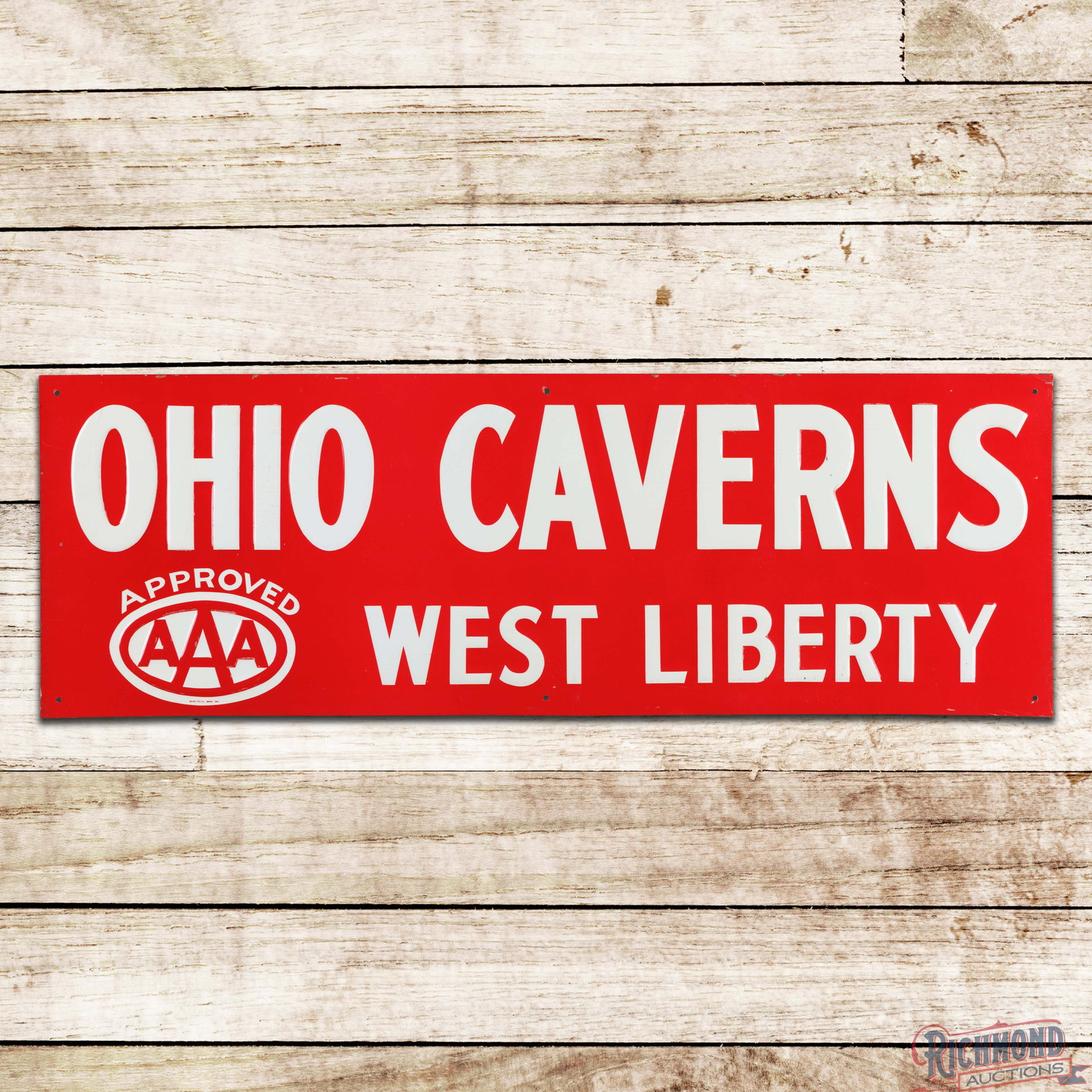 Ohio Caverns West Liberty Emb. Single Sided Tin Sign w/ AAA Logo (1 of 3)