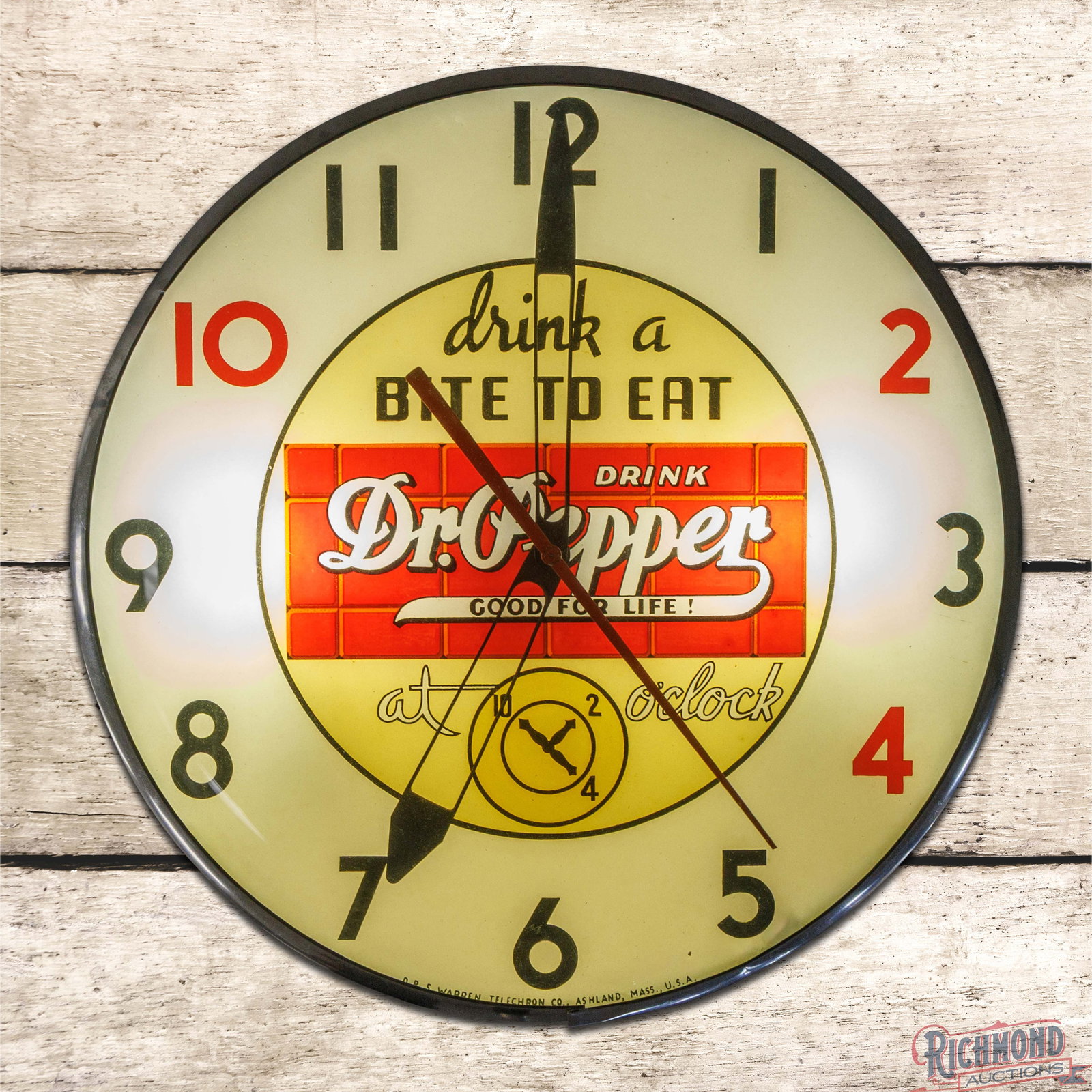 Dr. Pepper "Drink a Bite to East" 15" Lighted Advertising Clock (1 of 4)