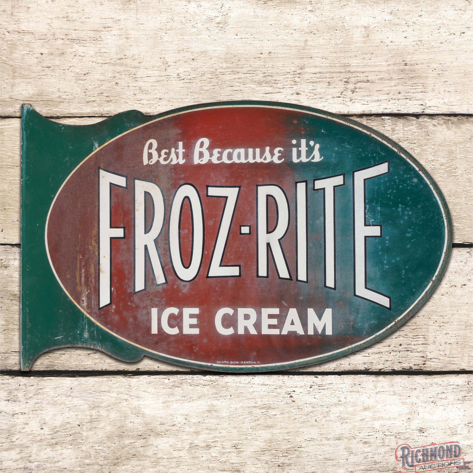 Best Because It's Froz-Rite Ice Cream Double Sided Tin Flange Sign (1 of 4)