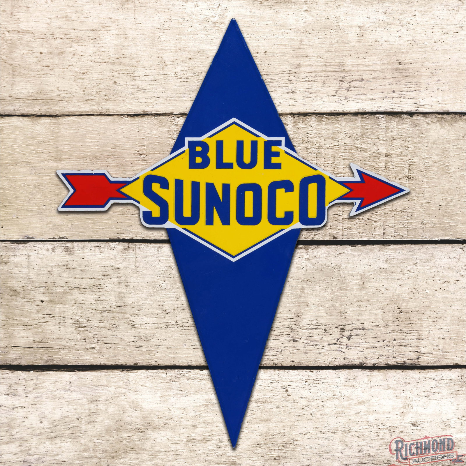 Blue Sunoco Gasoline Die Cut Single Sided Porcelain Pump Plate Sign (1 of 3)