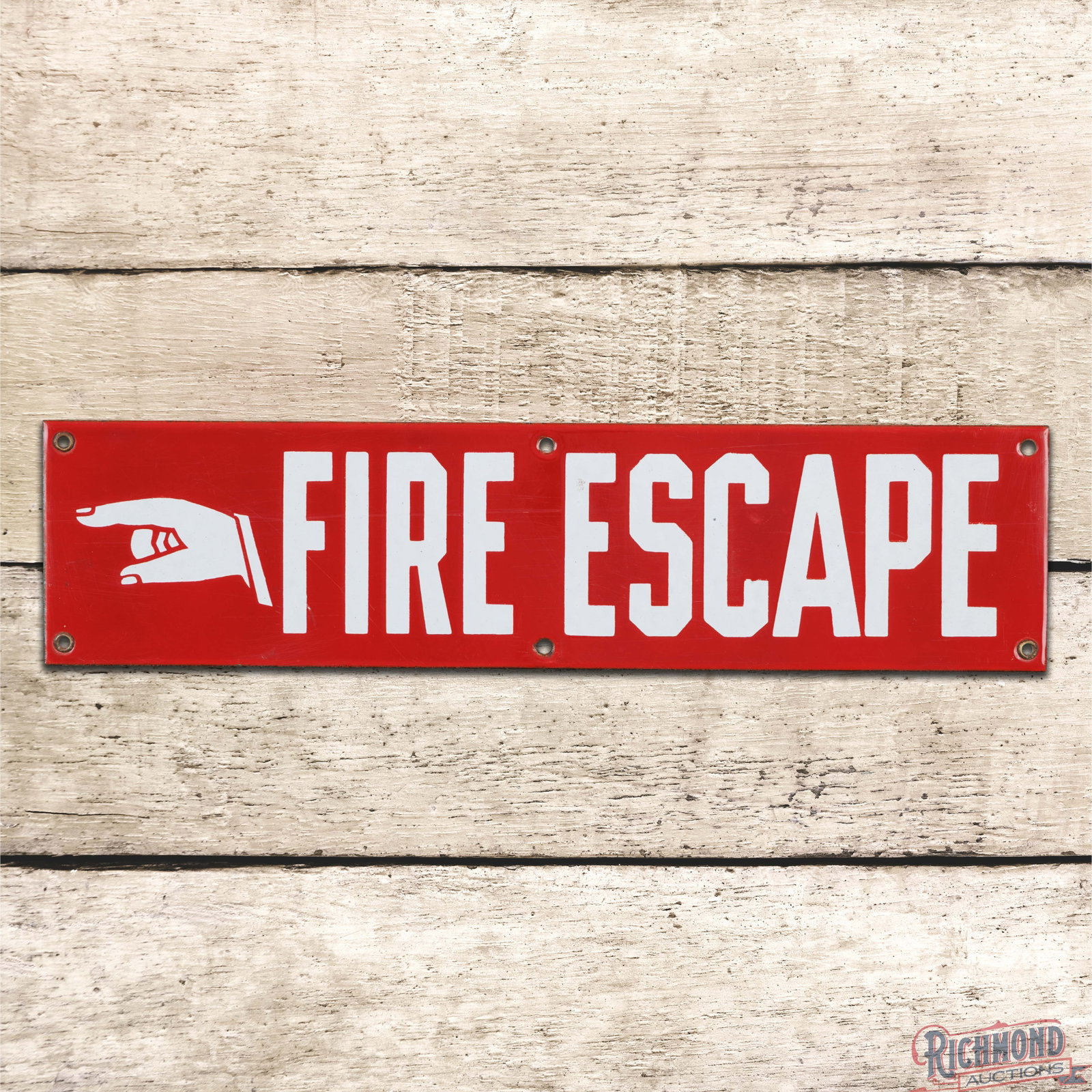 Fire Escape 16" Single Sided Porcelain Sign w/ Left Finger Pointer (1 of 3)