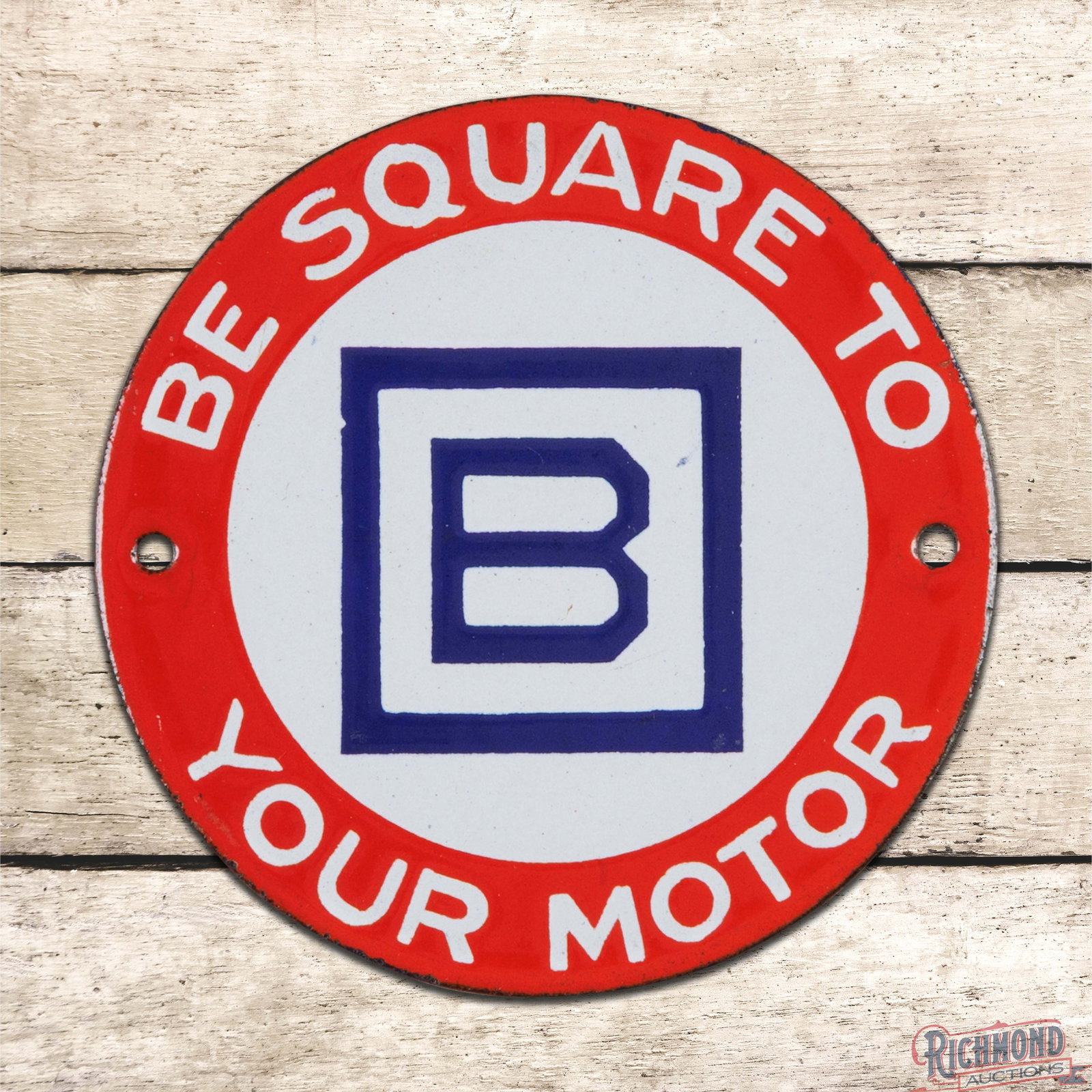Barnsdall Be Square to Your Motor 3" Single Sided Porcelain Radiator Badge Sign w/ Logo: SSP (single sided porcelain) sign has day one color and gloss. The field and perimeter are in fantastic condition. Overall an exceptional example. 3" H. Condition: 9.5+. All items are guaranteed authe