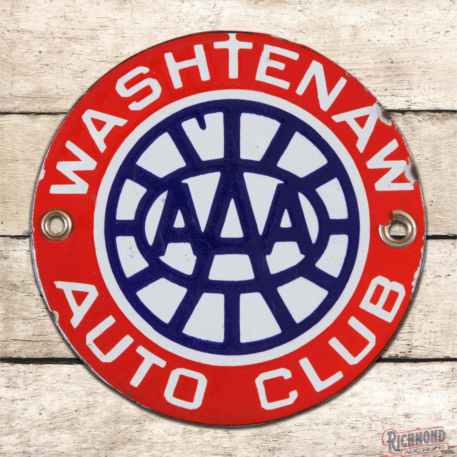 Washtenaw AAA Auto Club 4.5" Single Sided Porcelain Logo Sign (1 of 3)